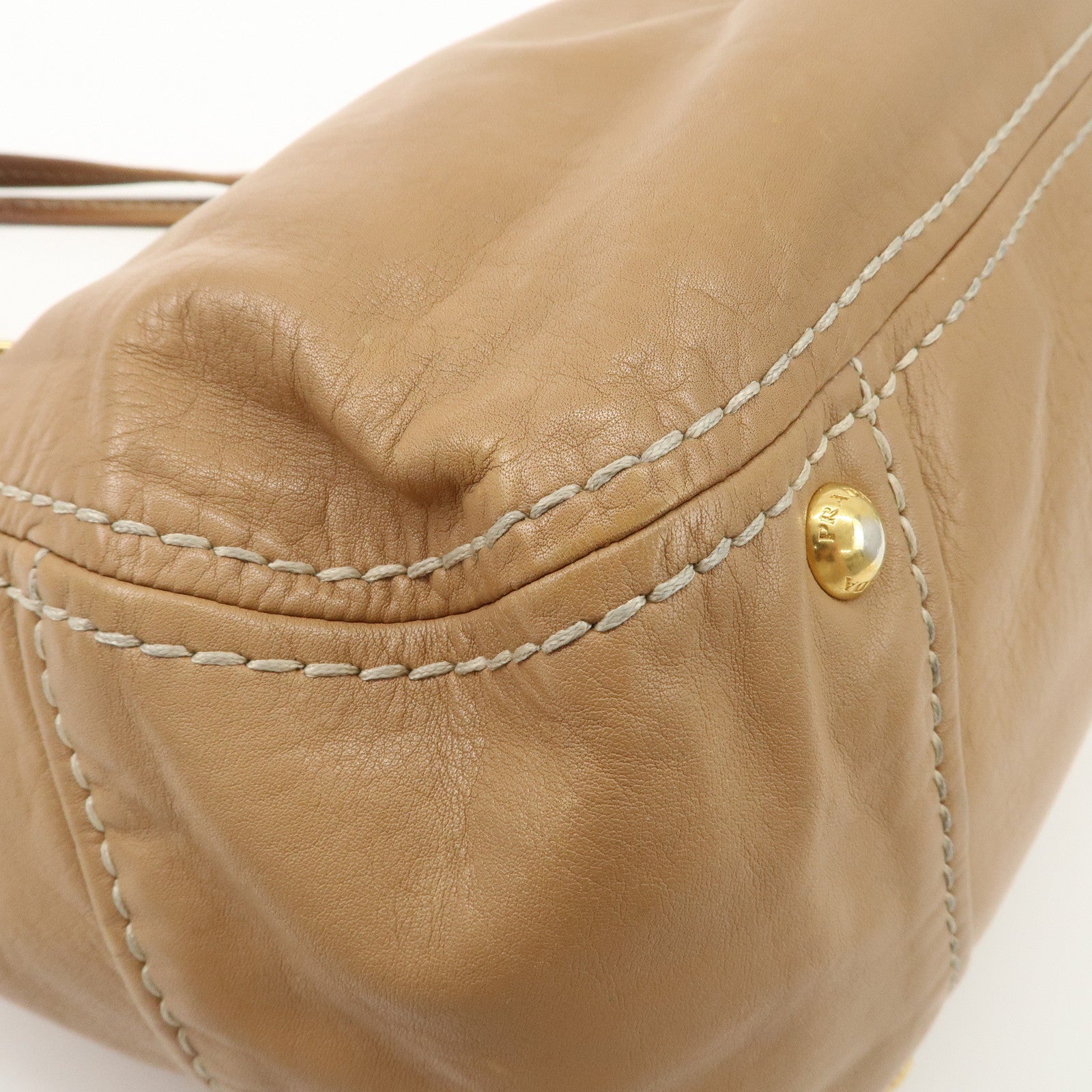 PRADA Leather Shoulder Bag Hand Bag Shoulder Bag Beige Gold BR4691 Used