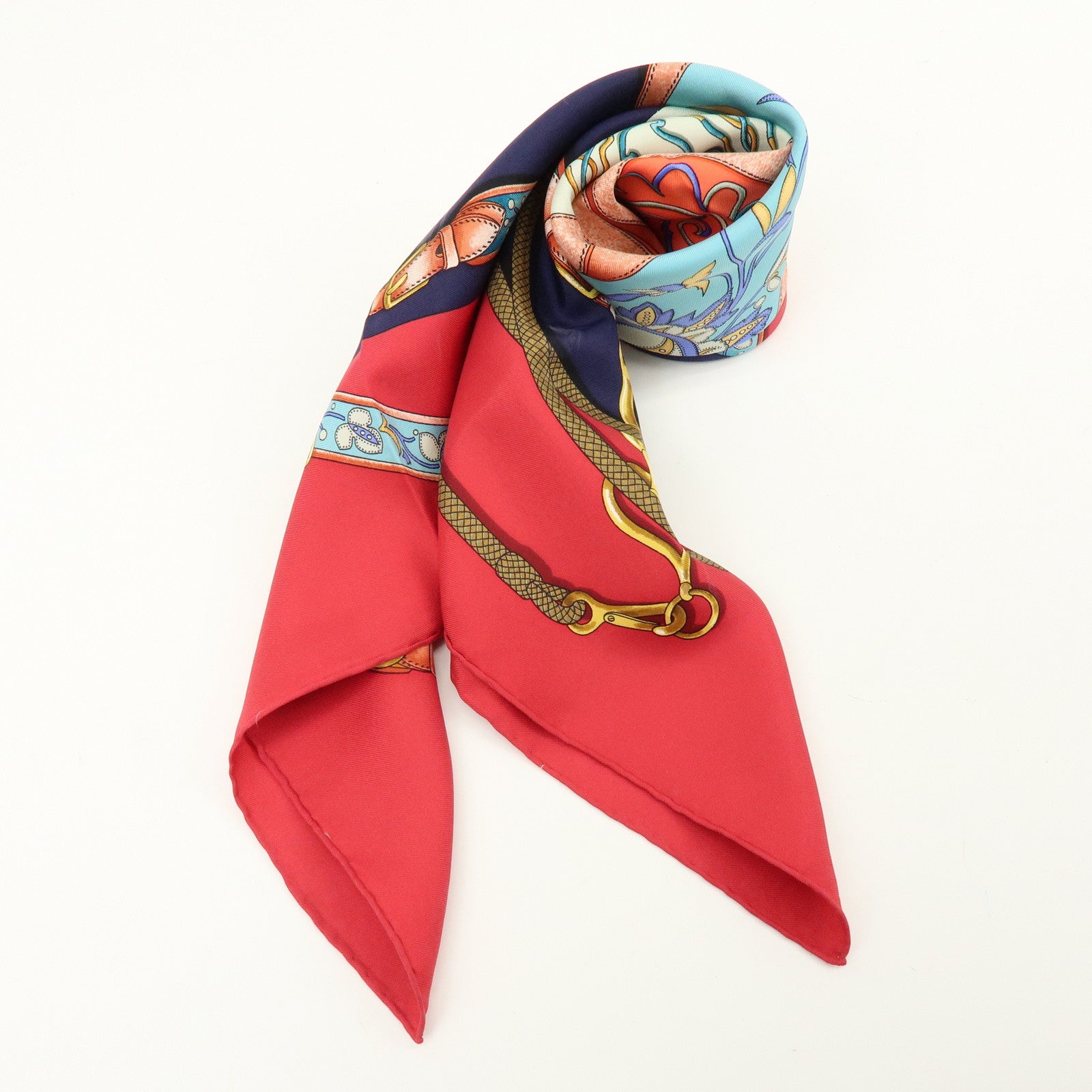 HERMES Carre 90 Silk 100% Scarf Festival Red Pink Blue
