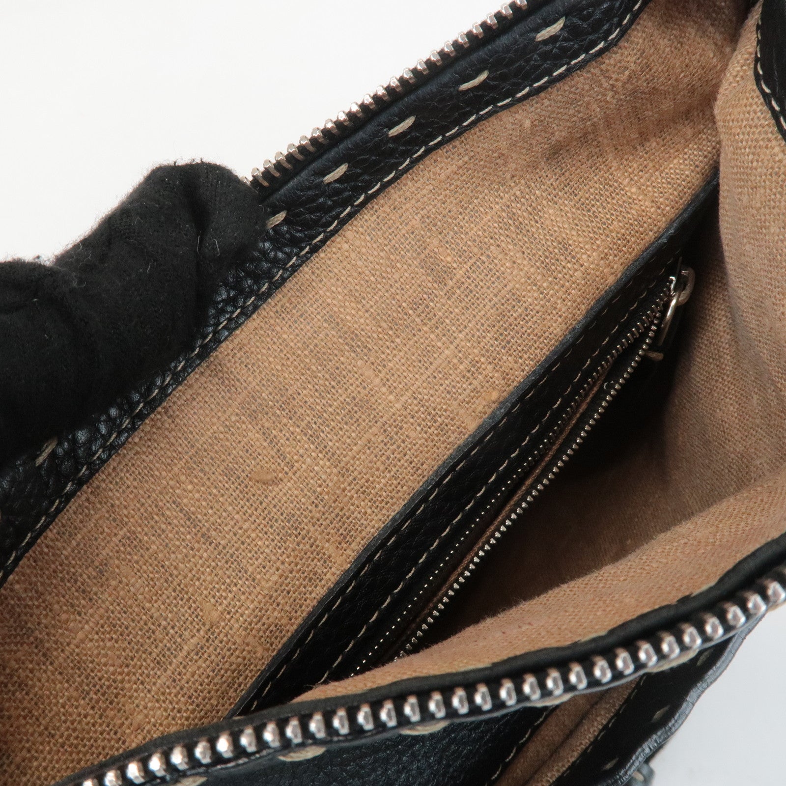 FENDI Selleria Leather Shoulder Bag Crossbody Bag Black 8BT092 Used