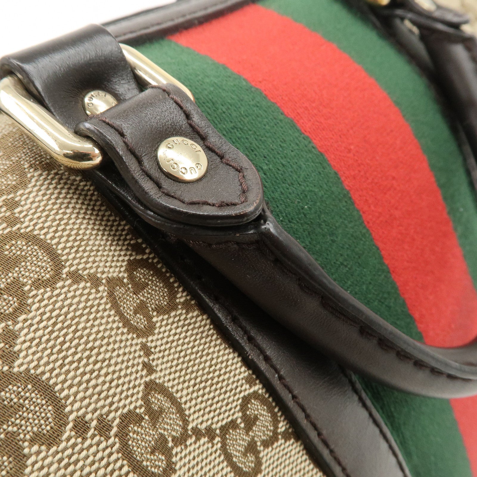 GUCCI Sherry GG Canvas Leather 2Way Bag Boston Bag Beige 247205 Used