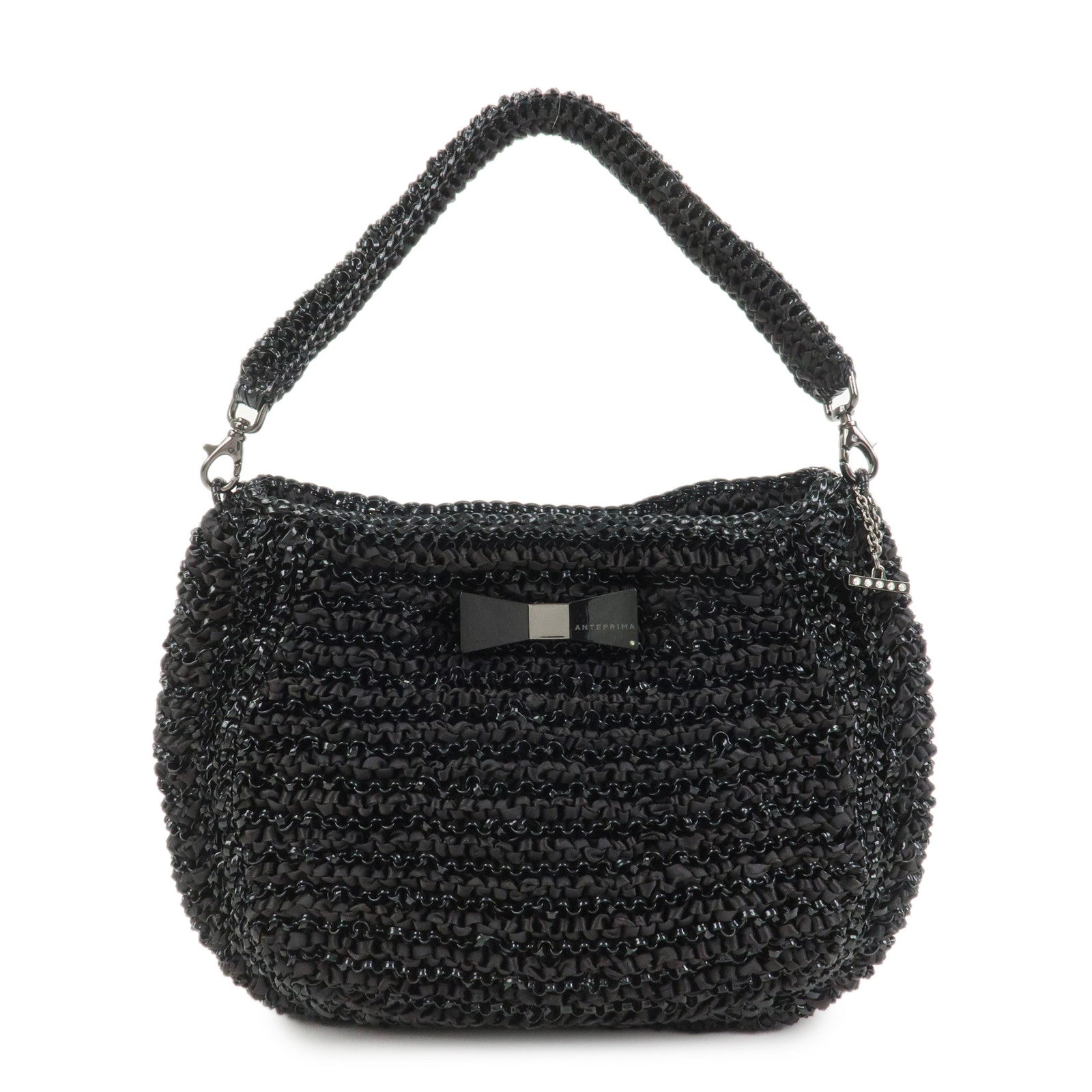 ANTEPRIMA Wire Bag PVC Satin Ribbon Shoulder Bag Hand Bag Black
