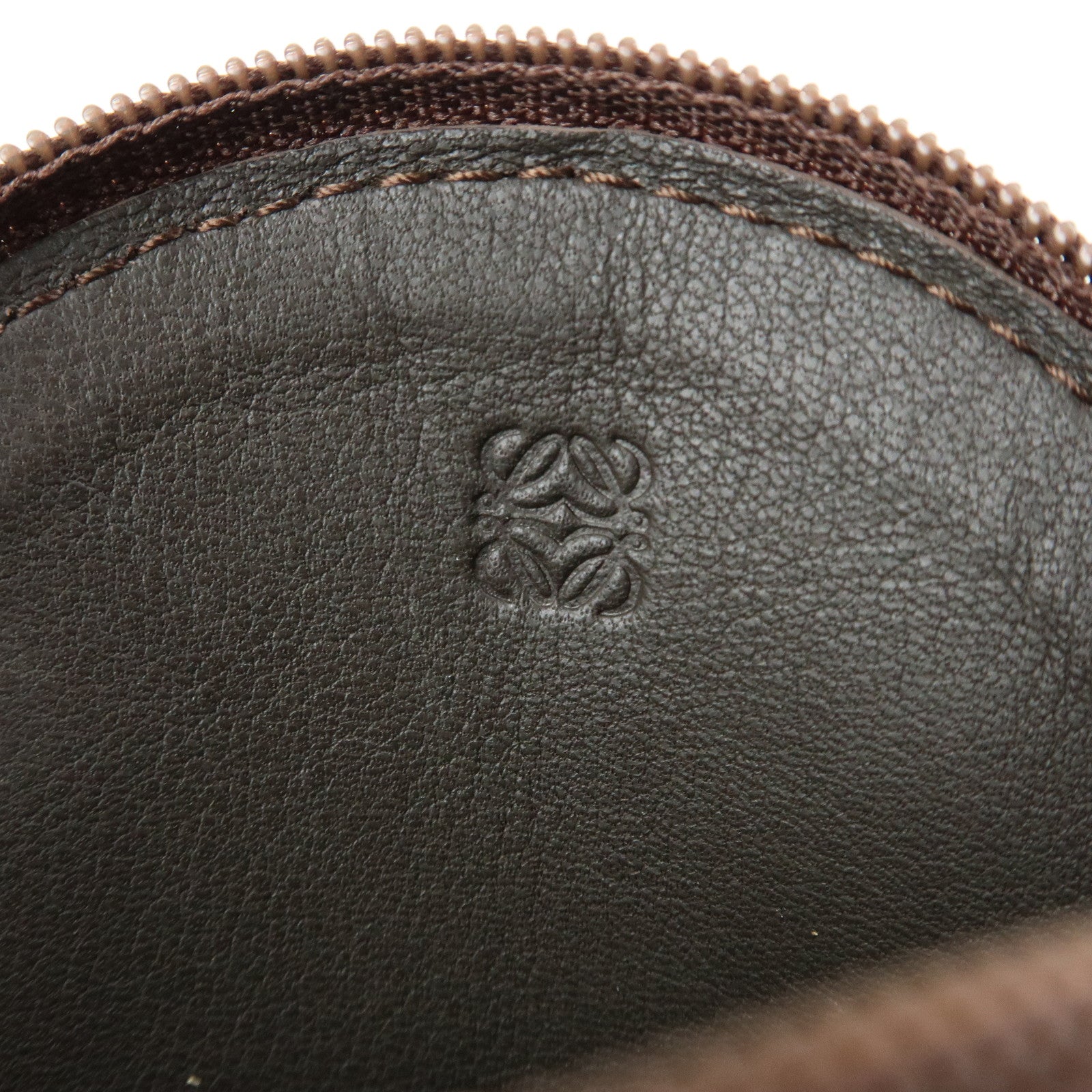 LOEWE Anagram Set of 2 Leather Suede Coin Case Brown Orange