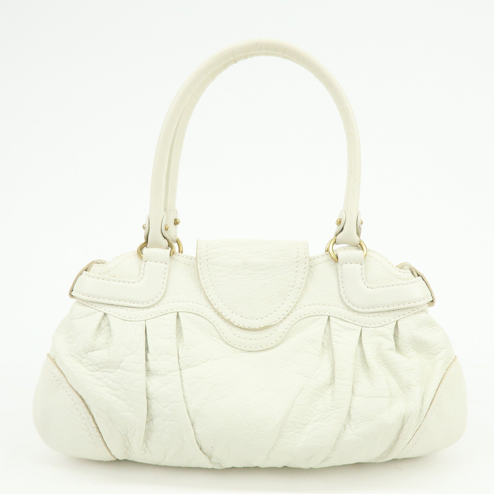 Ferragamo Gancini Leather Shoulder Bag Hand Bag White