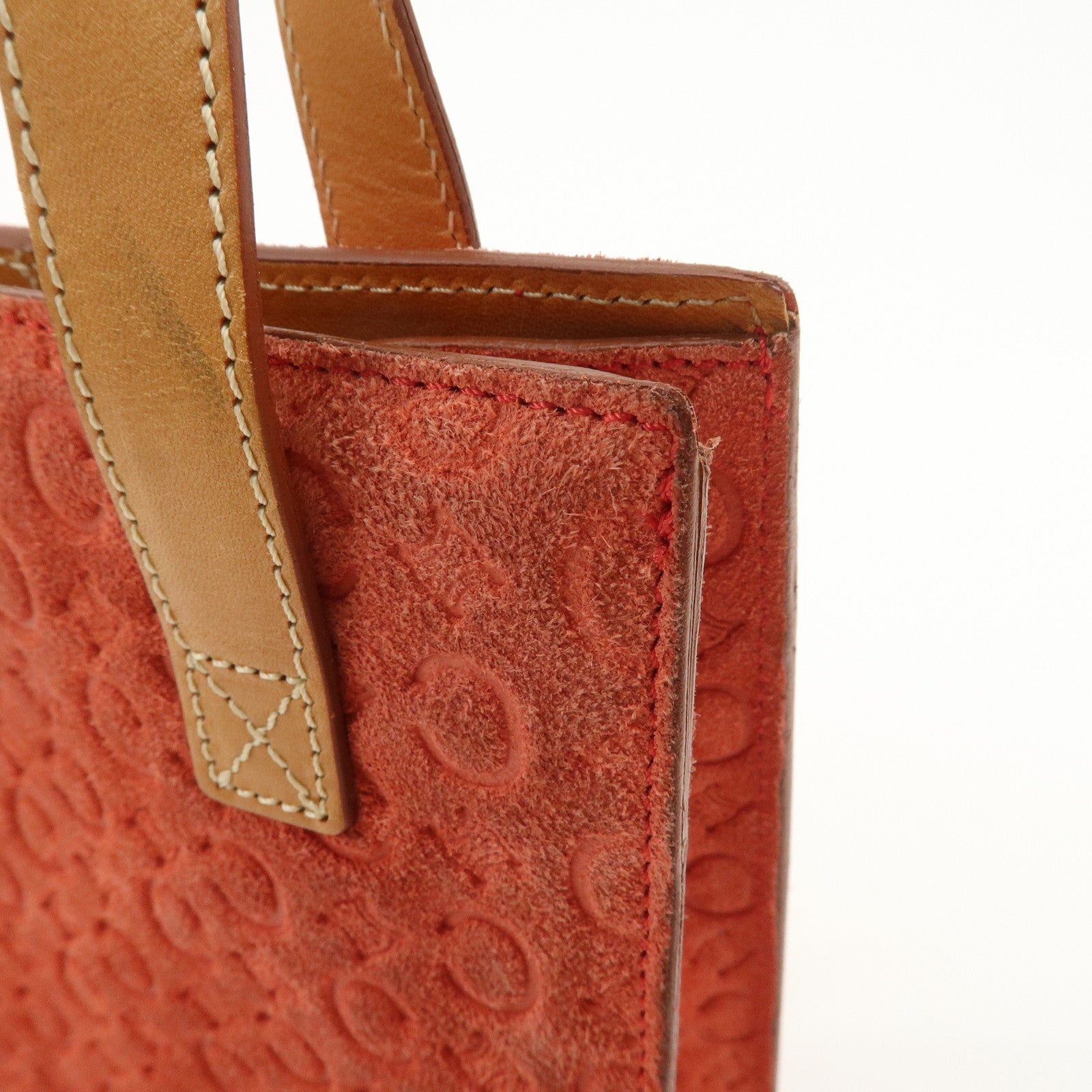 CELINE C Macadam Suede Leather Tote Bag Hand Bag Orange Light Brown