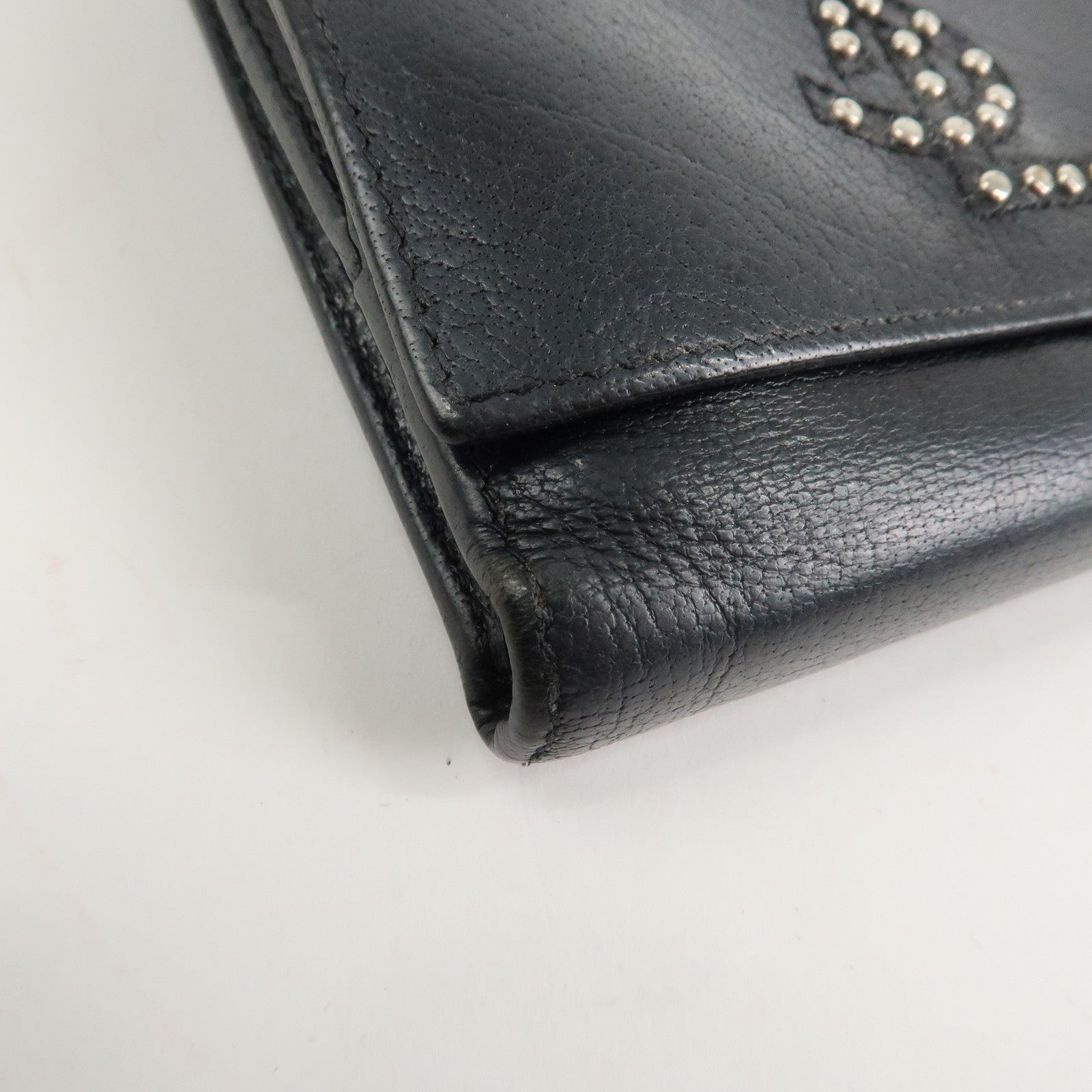 SAINT LAURENT Studs Leather Bi-fold Compact Wallet Black Used