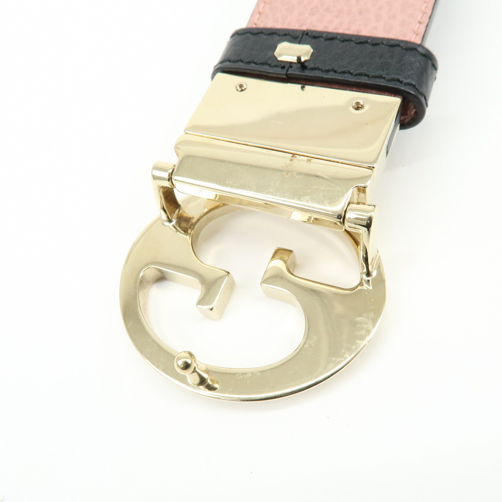 GUCCI Logo Leather Reversible Belt 80/32 Black Pink