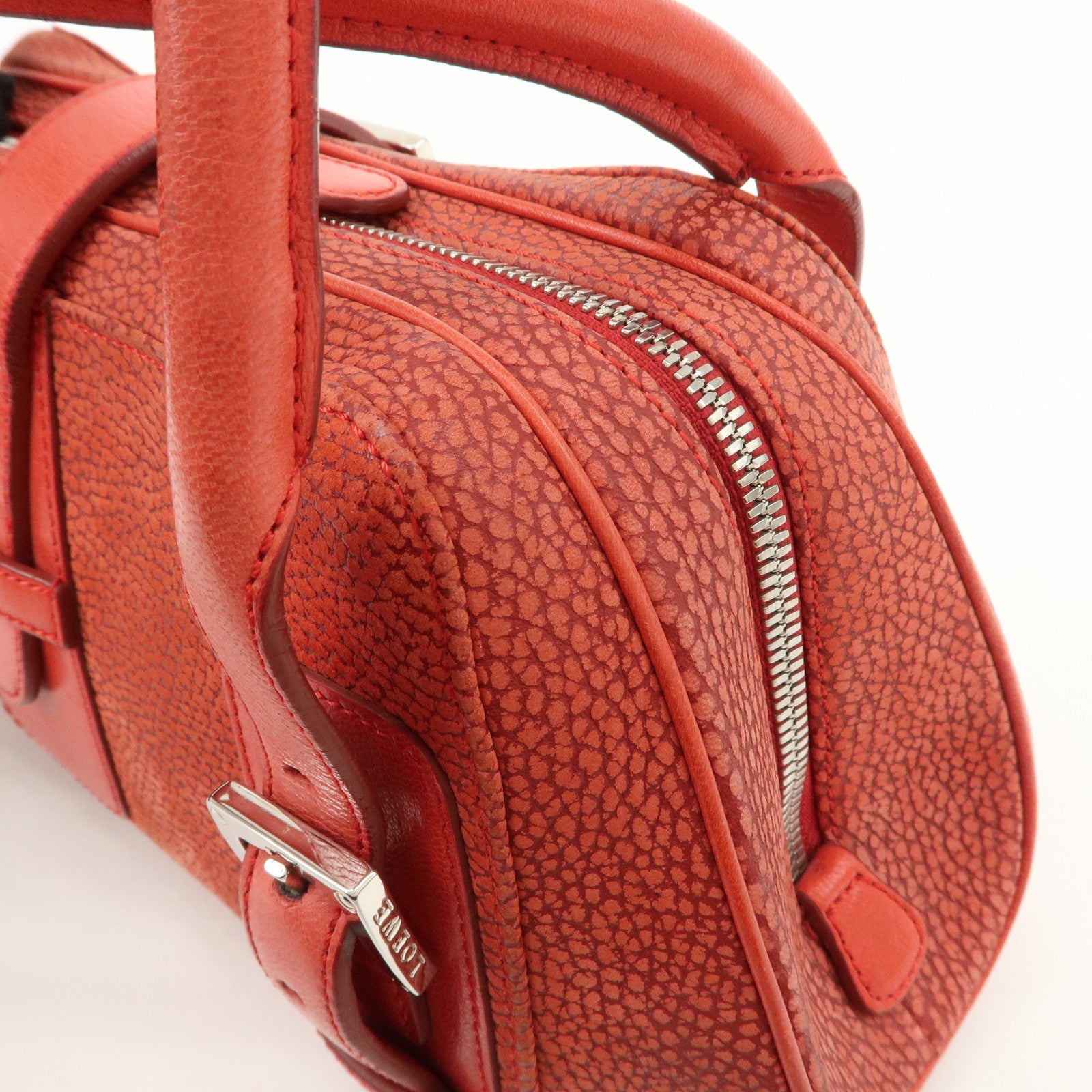 LOEWE Logo Senda Leather Shoulder Bag Hand Bag Red