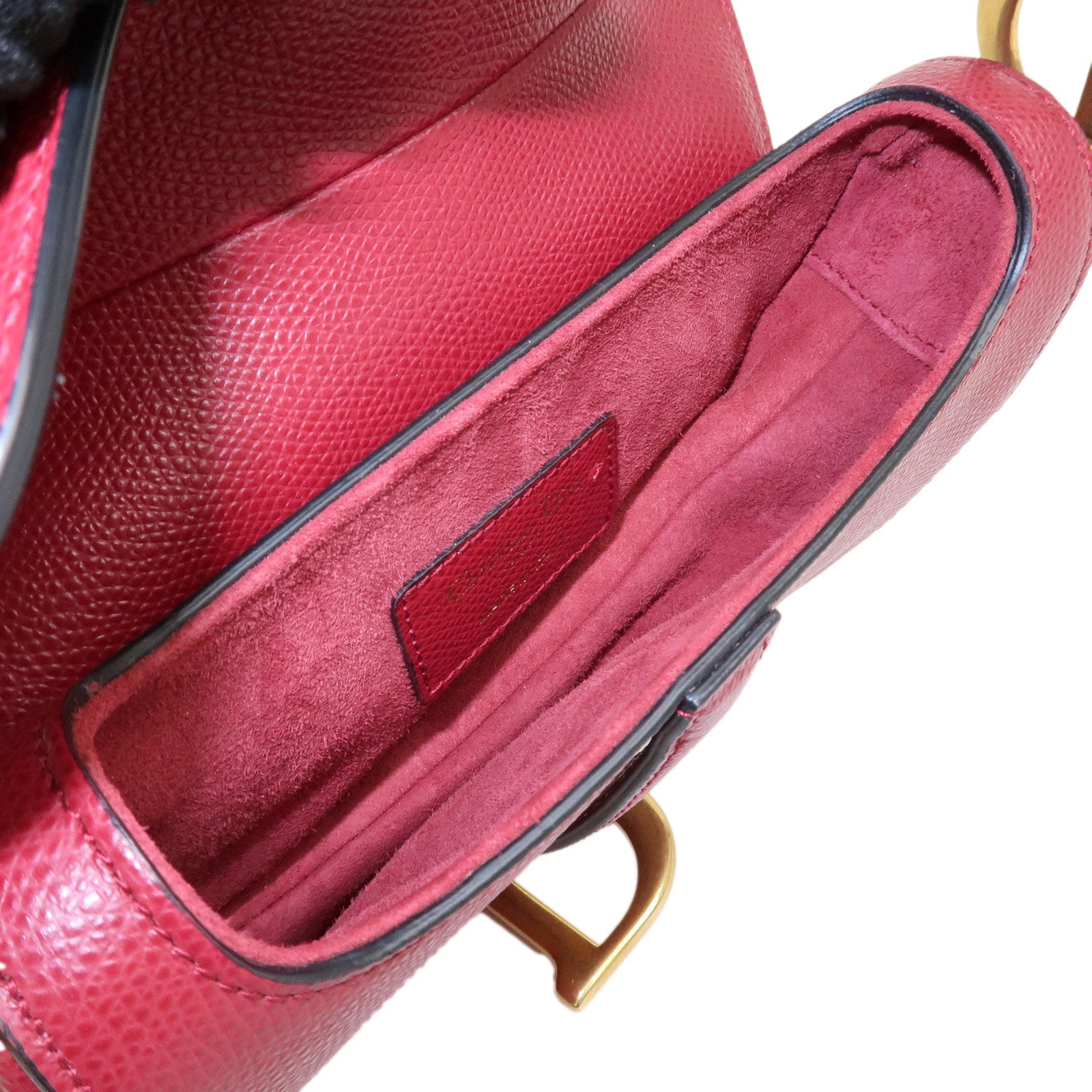 Christian Dior CD Logo Leather Saddle Bag Mini Hand Bag Red