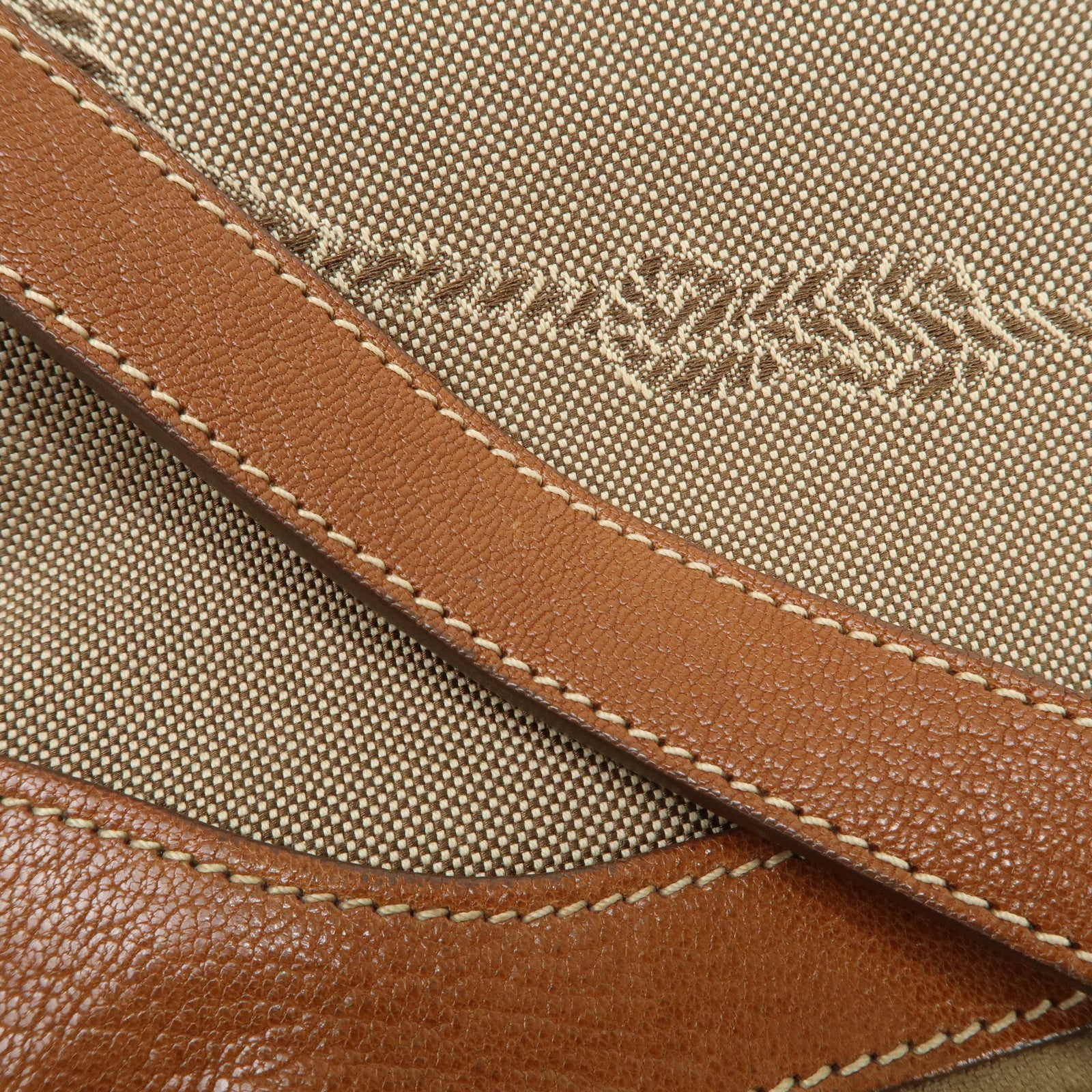 PRADA Logo Jacquard Leather Shoulder Bag Crossbody Bag Beige Brown