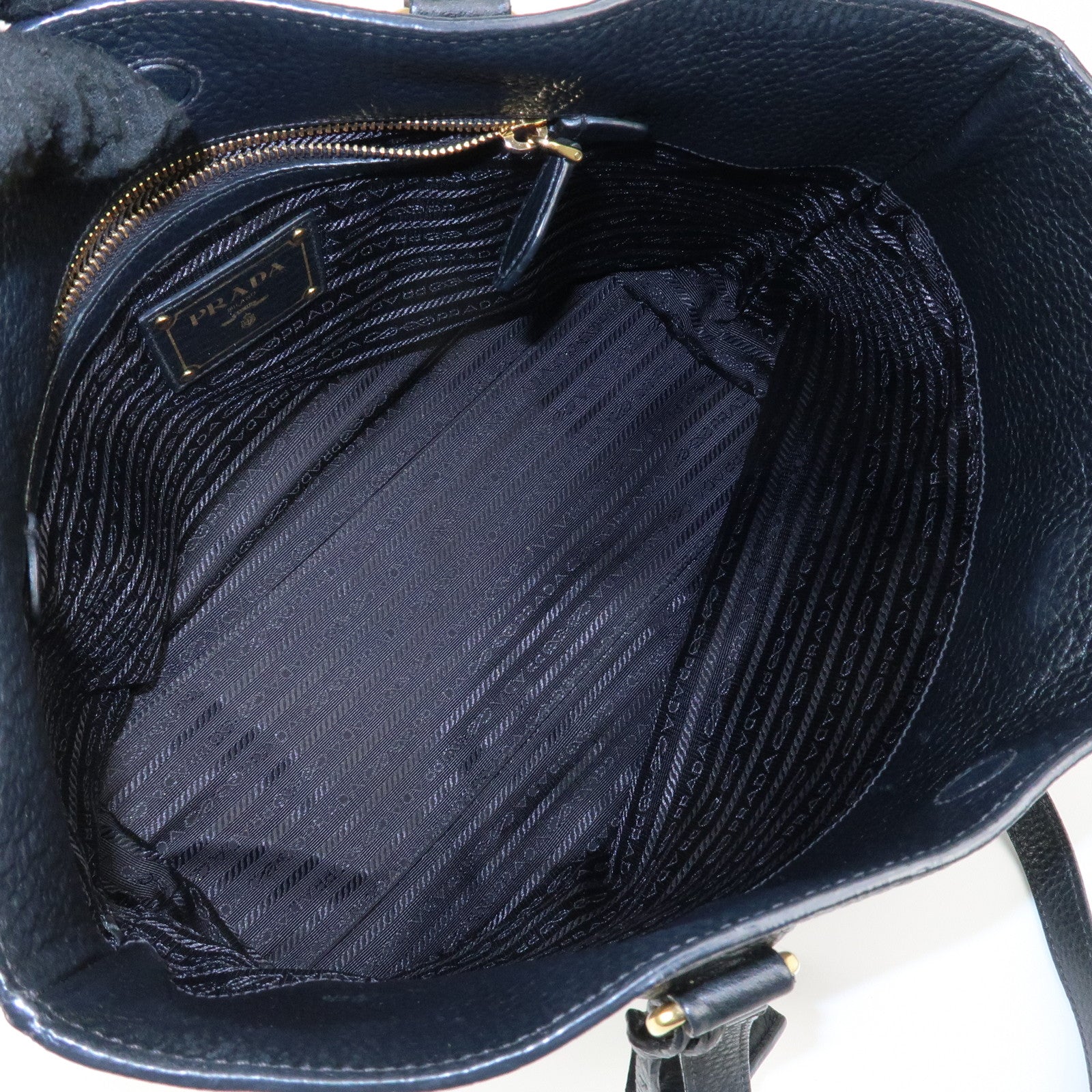 PRADA Logo Leather Tote Bag Shoulder Bag Black 1BG100 Used