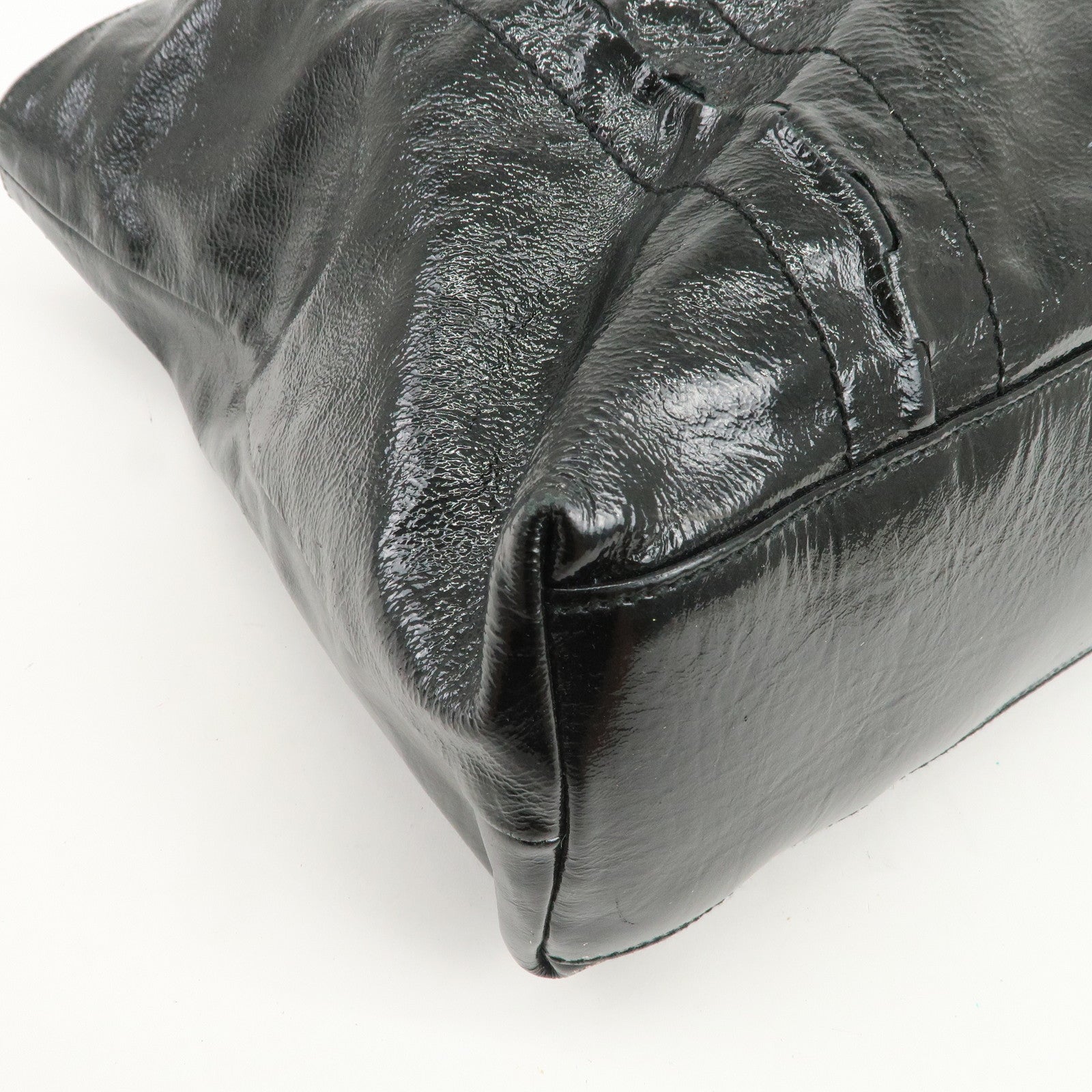 Ferragamo Gancini Logo Patent Leather Tote Bag Shoulder Bag Black