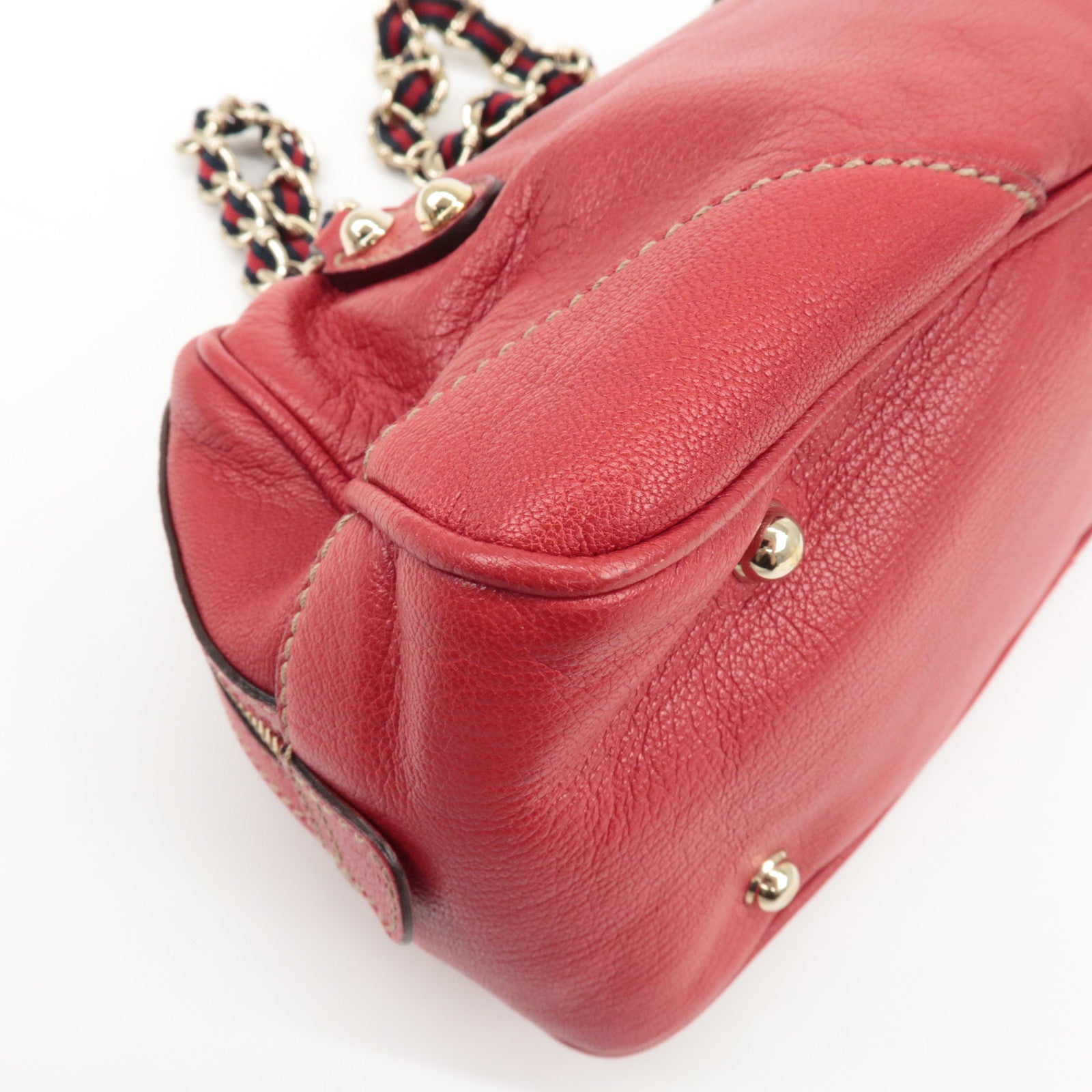 GUCCI Sherry Leather Chain Shoulder Bag Red 152462 Used