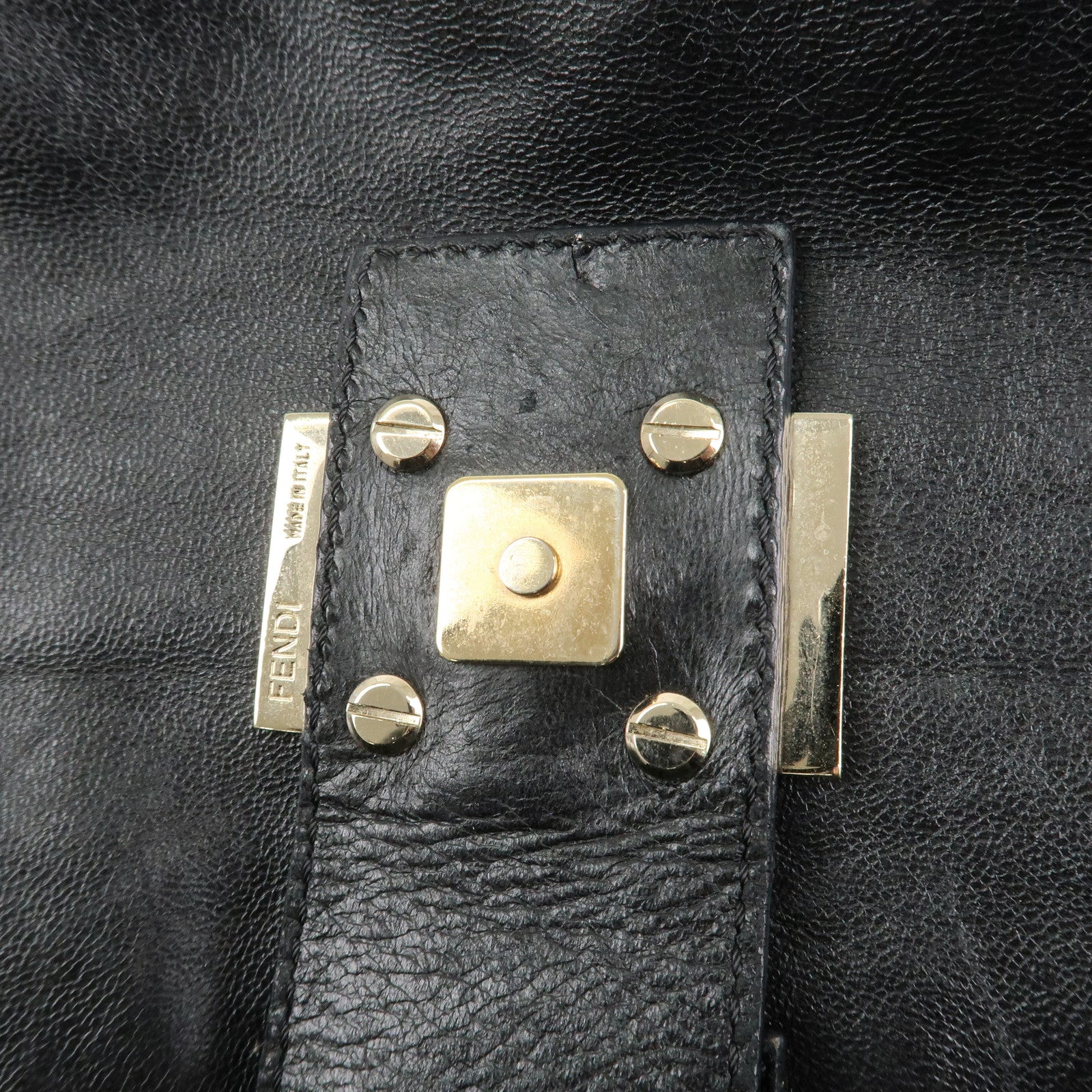 FENDI Leather Shoulder Bag Hand Bag Black 8BR522 Used