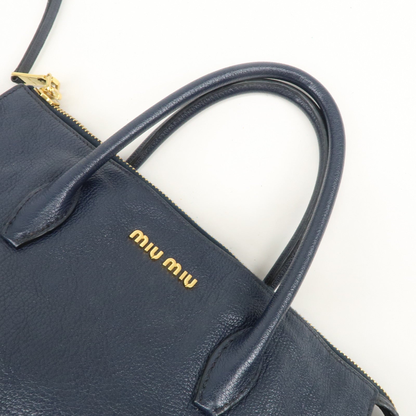 MIU MIU Madras Leather 2WAY Bag Hand Bag Shoulder Bag Navy RN1016