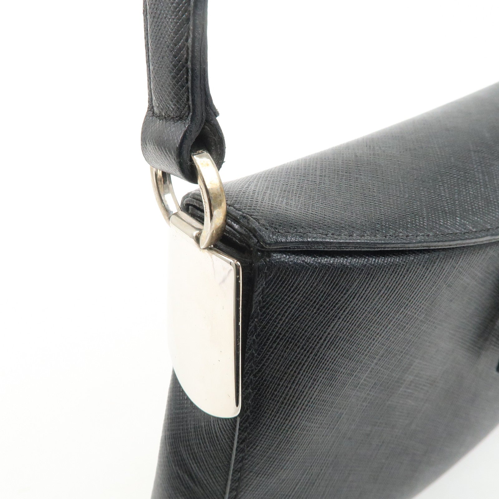 Ferragamo Gancini Leather Shoulder Bag Hand Bag Black Silver HDW