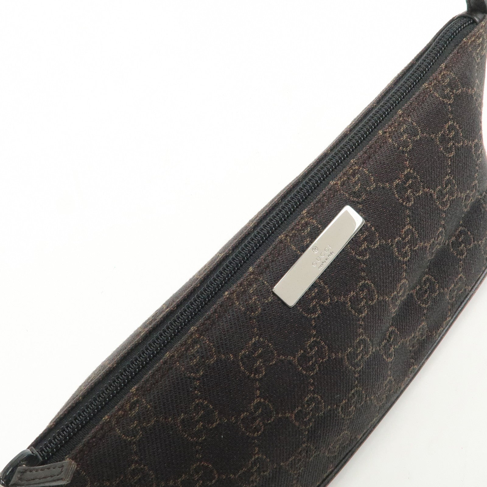 GUCCI Boat Bag GG Denim Togo Leather Hand Bag Dark Brown 07198