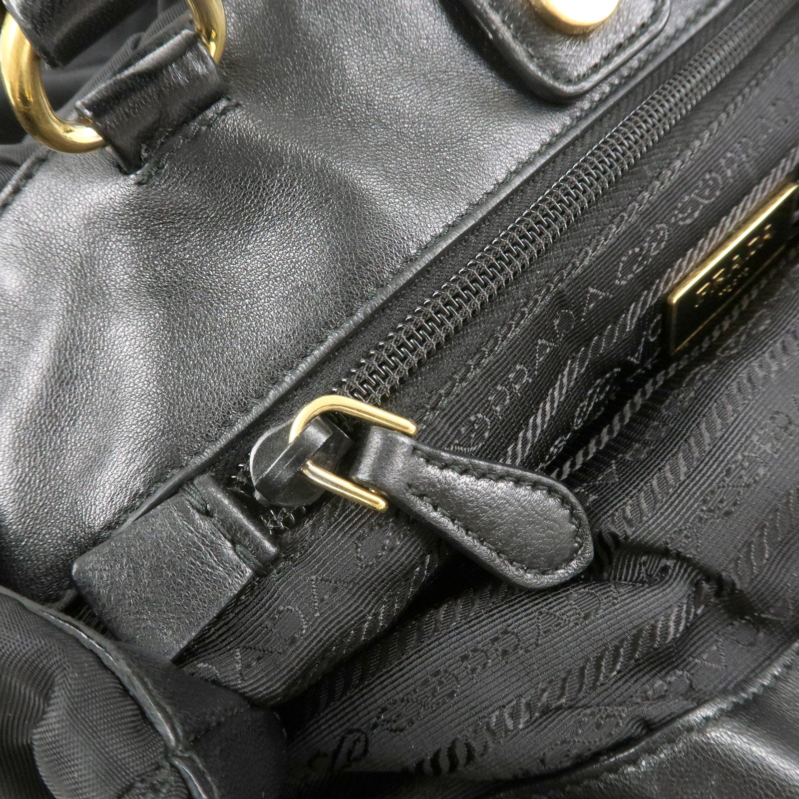 PRADA Logo Nylon Leather 2Way Bag Shoulder Bag Hand Bag Black BN1970 Used