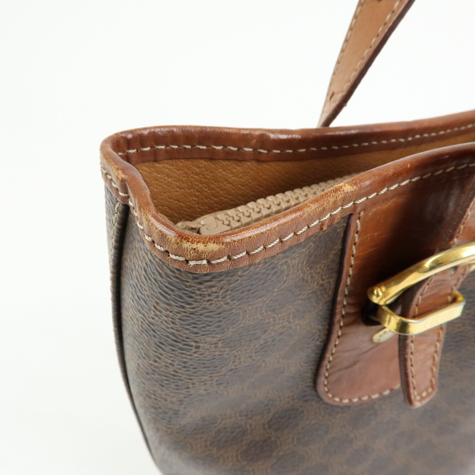 CELINE Macadam PVC leather Tote Bag Hand Bag Shoulder Bag Brown