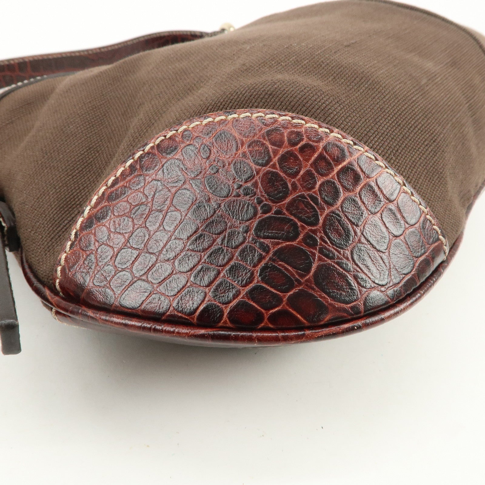 CELINE Canvas Leather Shoulder Bag Hand Bag Brown