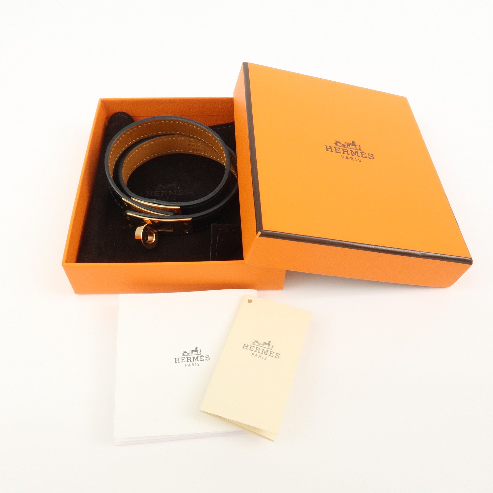 HERMES Kelly Double Tour Bracelet Bangle U Stamped Black Gold