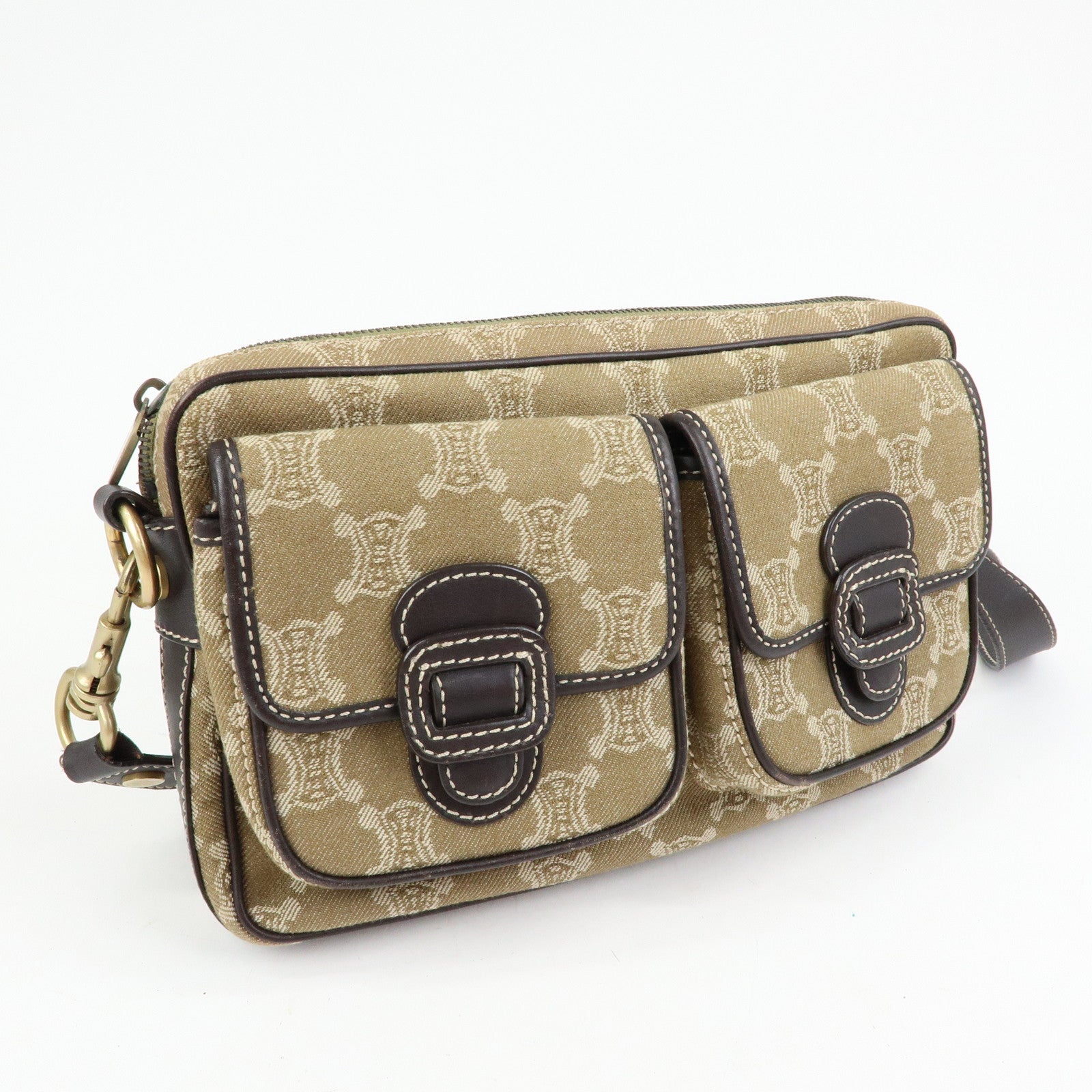 CELINE Macadam Canvas Leather Shoulder Bag Crossbody Bag Brown