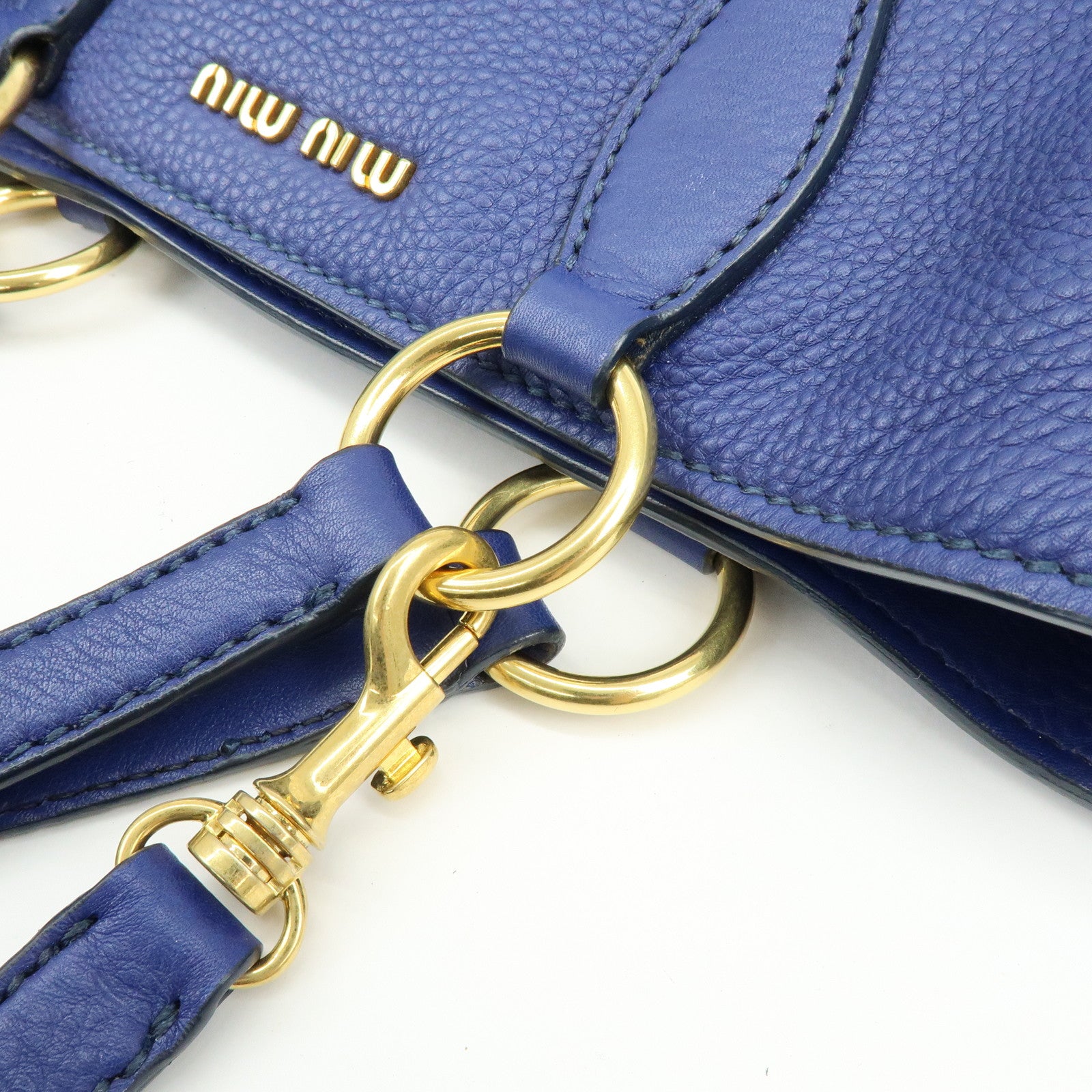 MIU MIU Leather 2Way Bag Hand Bag Shoulder Bag Blue