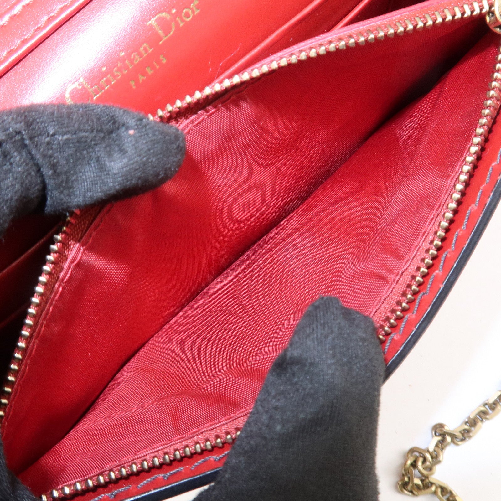 Christian Dior J’Adior Leather Chain Wallet WOC Shoulder Bag Red