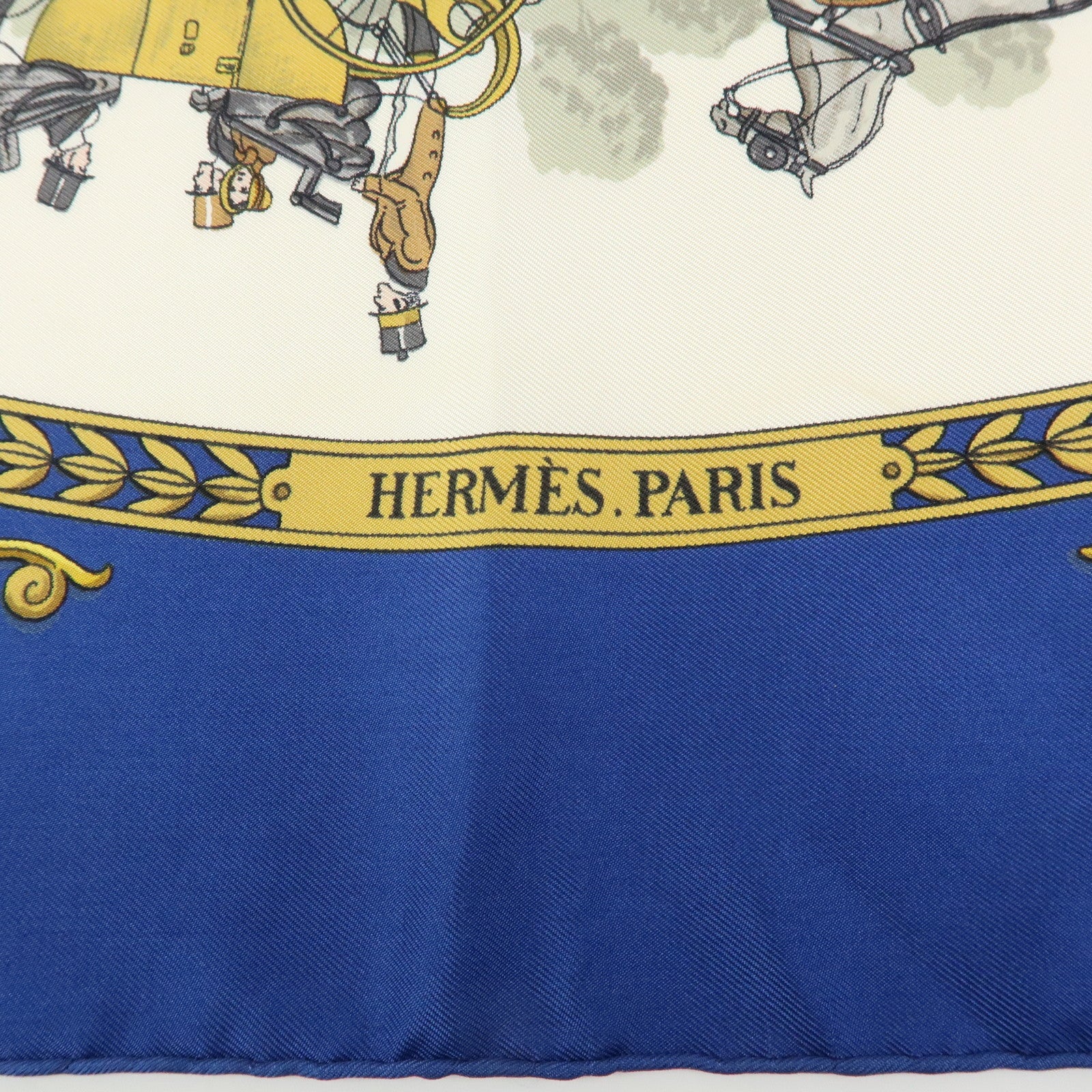 HERMES Carre 90 Silk 100% Scarf LA PROMENADE DE LONGCHAMPS Navy