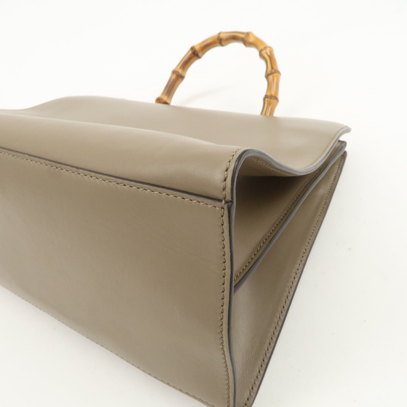 GUCCI Bamboo Nymphaea Leather 2Way Hand Shoulder Bag Gray 453764