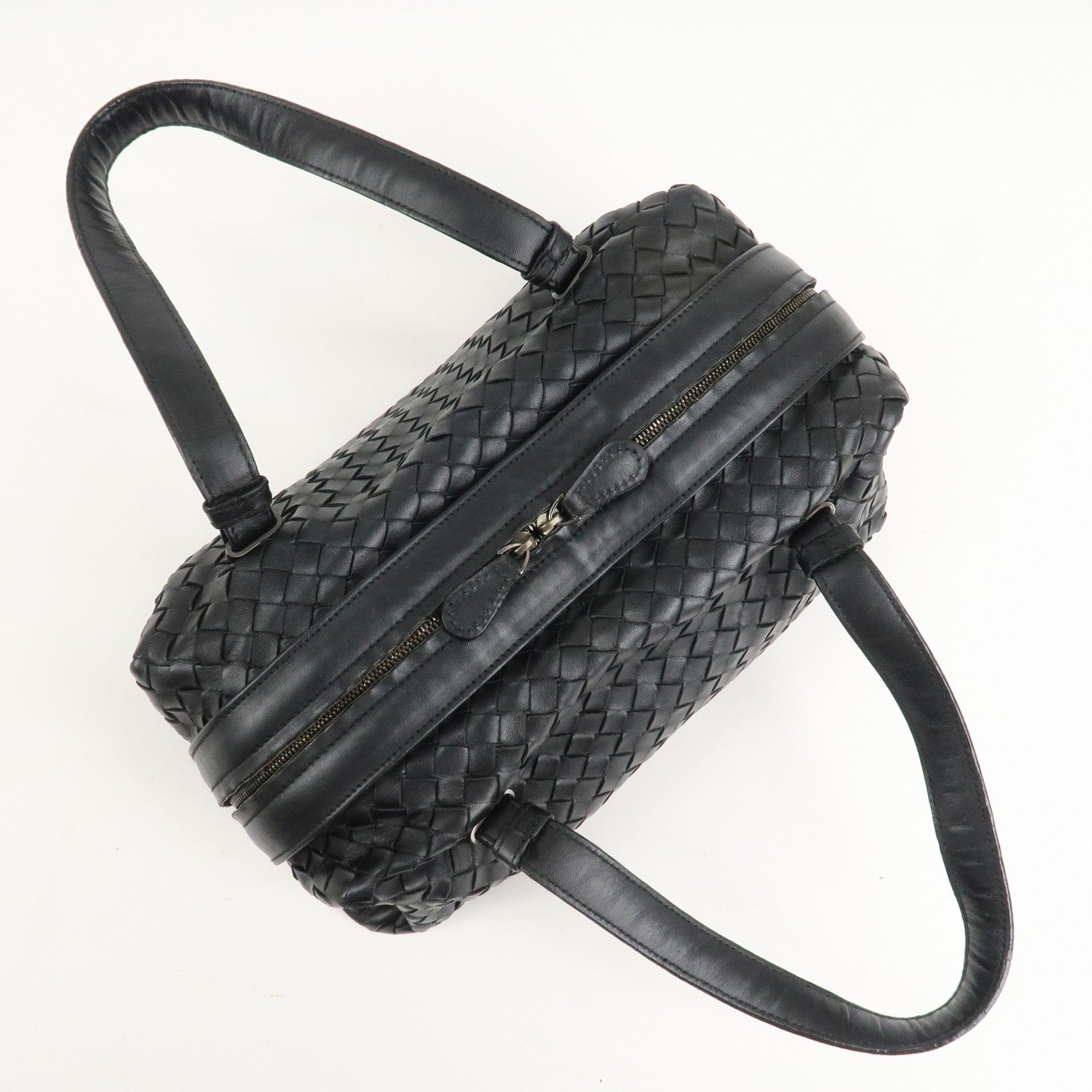 BOTTEGA VENETA Intrecciato Leather Boston Bag Hand Bag Black 145121