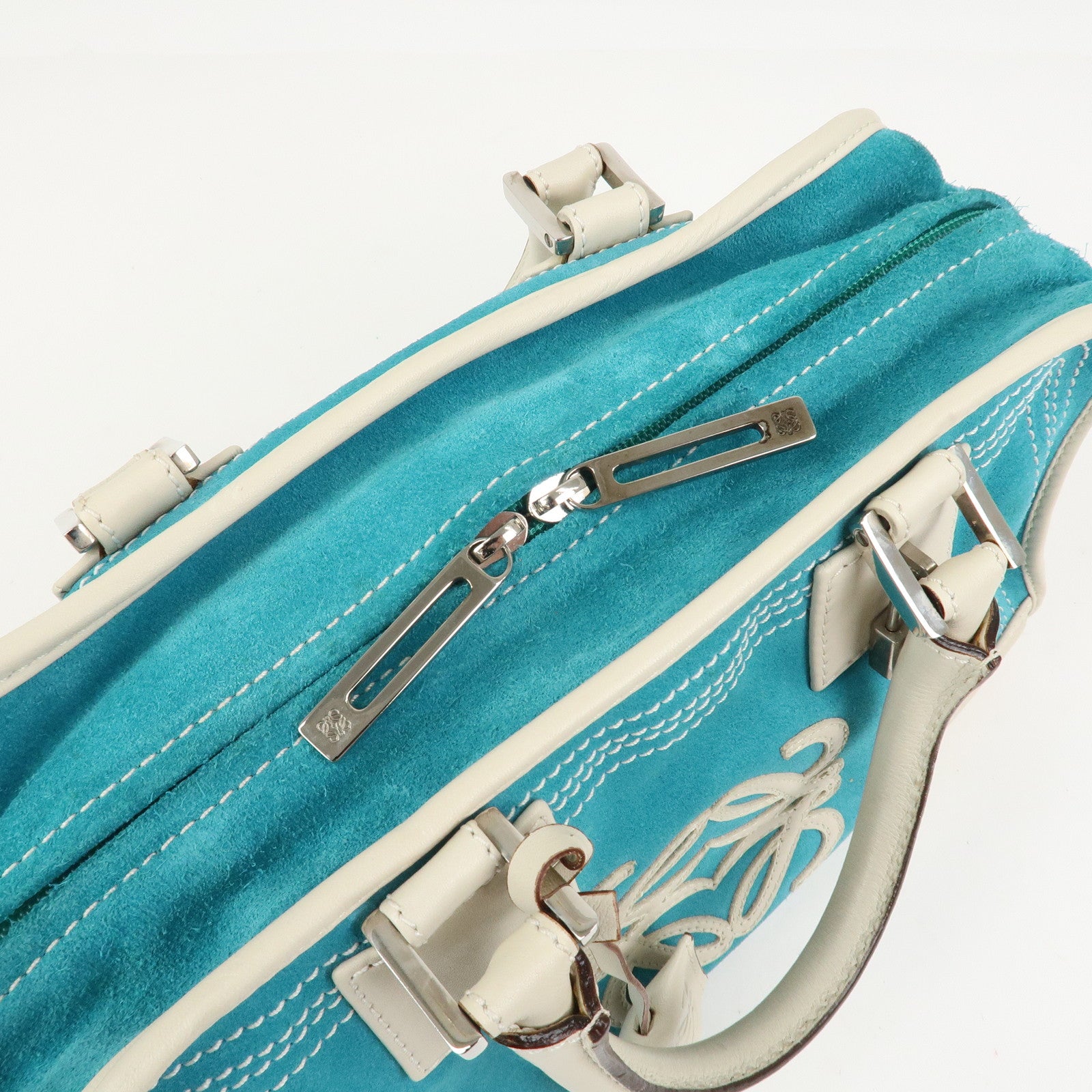 LOEWE Anagram Suede Leather Amazona 28 Hand Bag Blue White