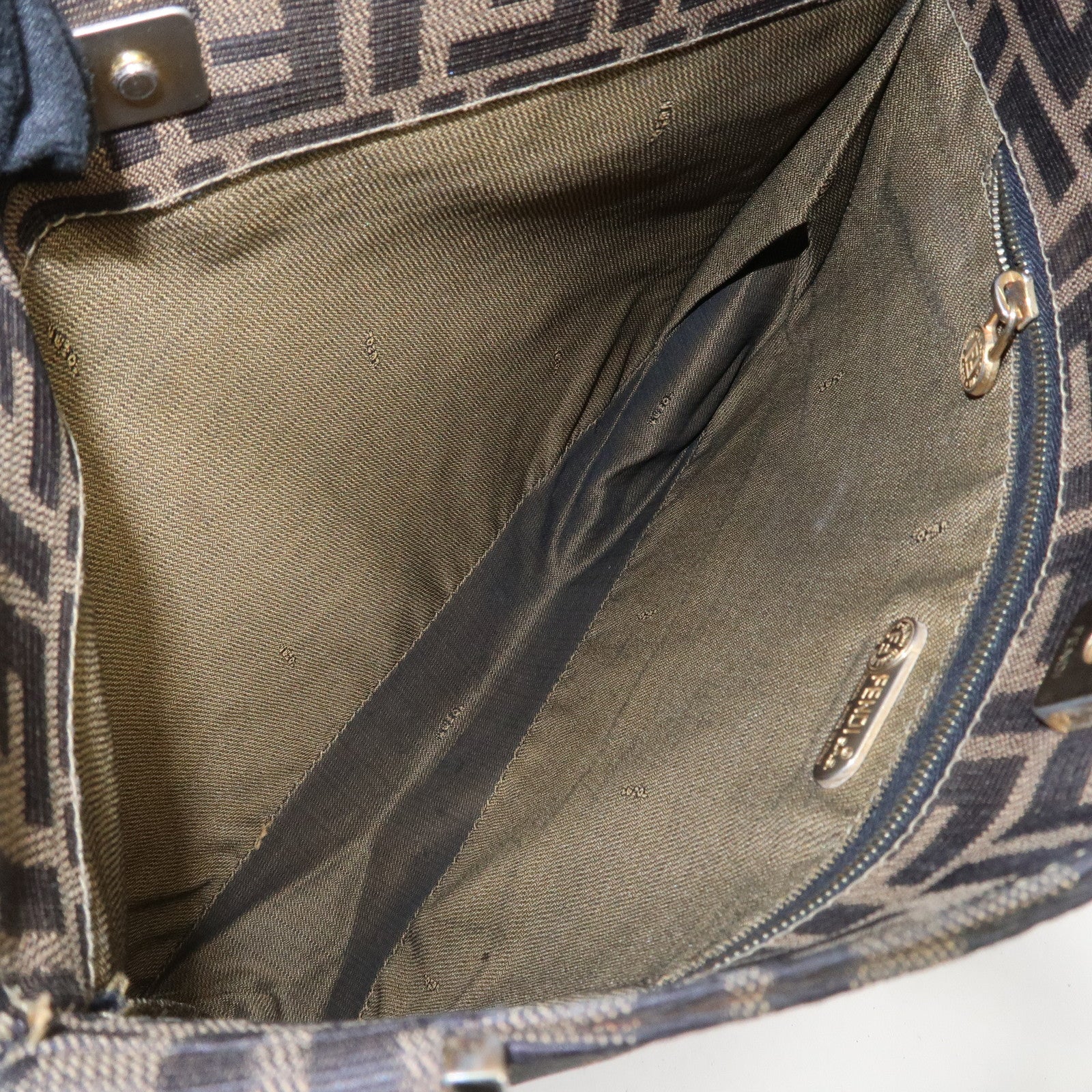 FENDI Zucca Canvas Leather Shoulder Bag Hand Bag Brown Black