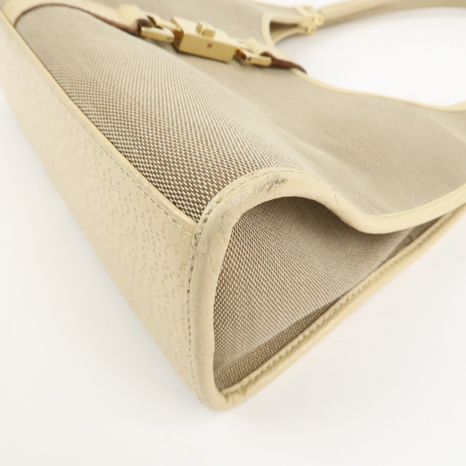 GUCCI Jackie Canvas Leather Shoulder Bag Hand Bag Beige 002.1067