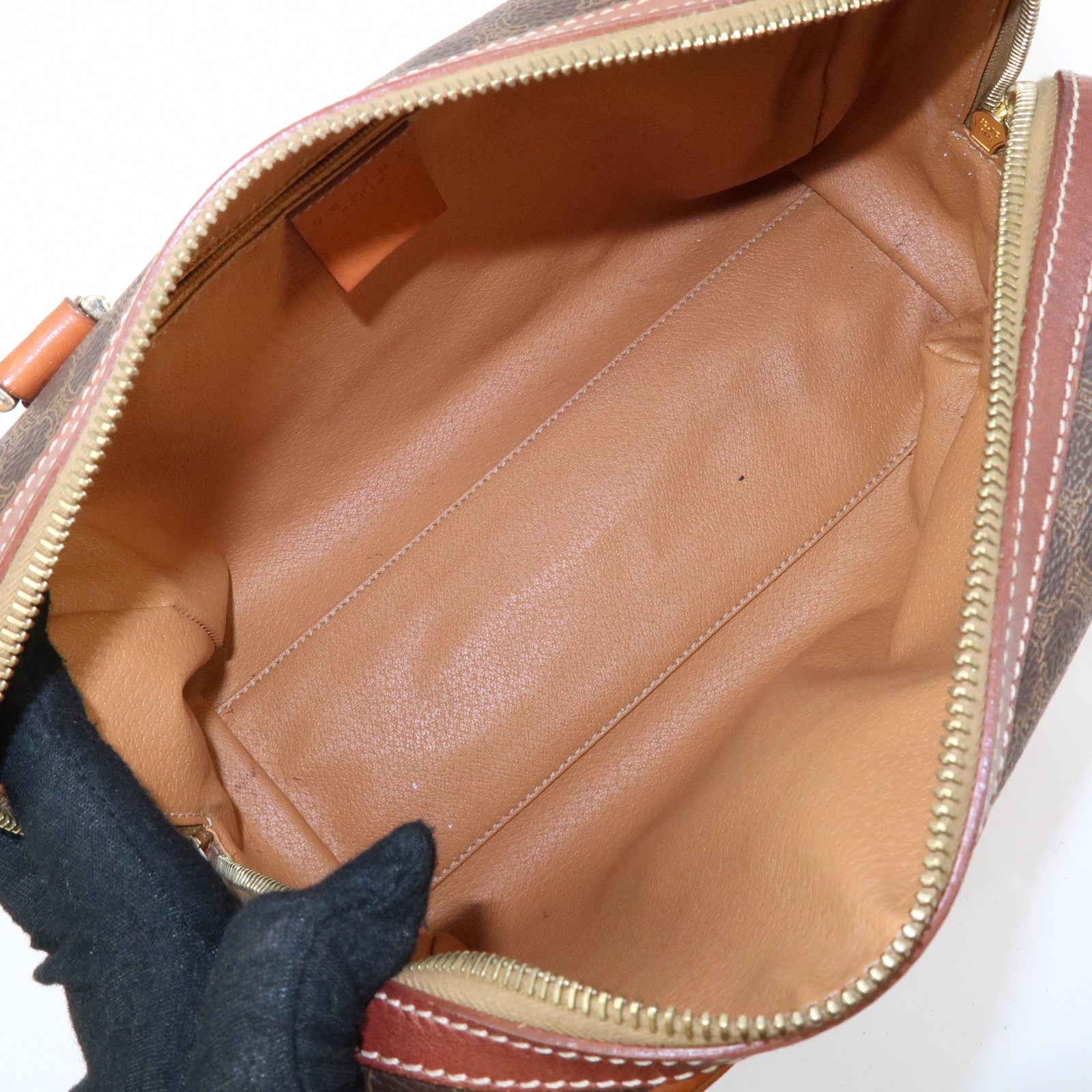CELINE Macadam PVC Leather Boston Bag Hand Bag Brown