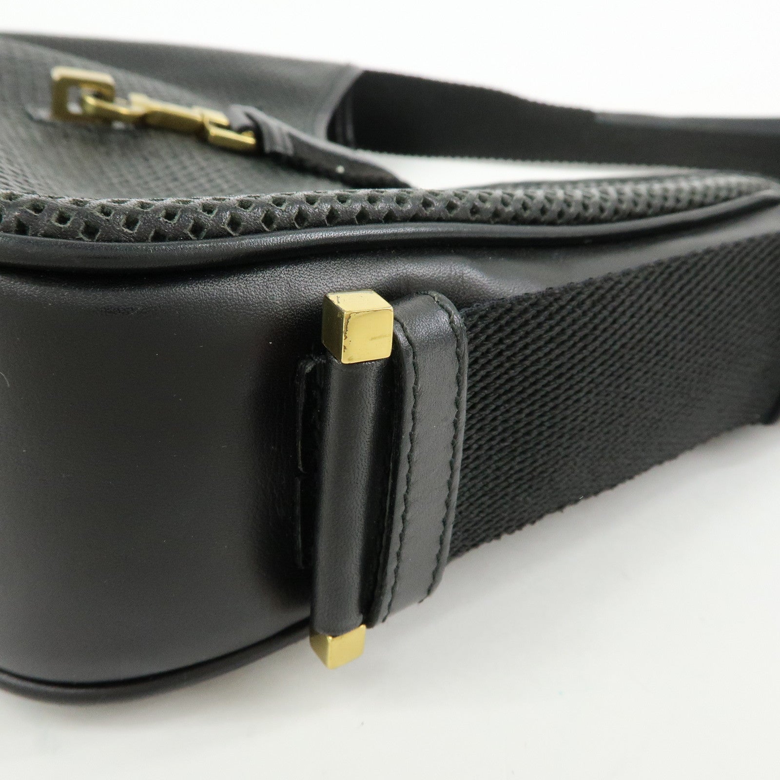 GUCCI Leather Canvas Shoulder Bag Hand Bag Black 02736