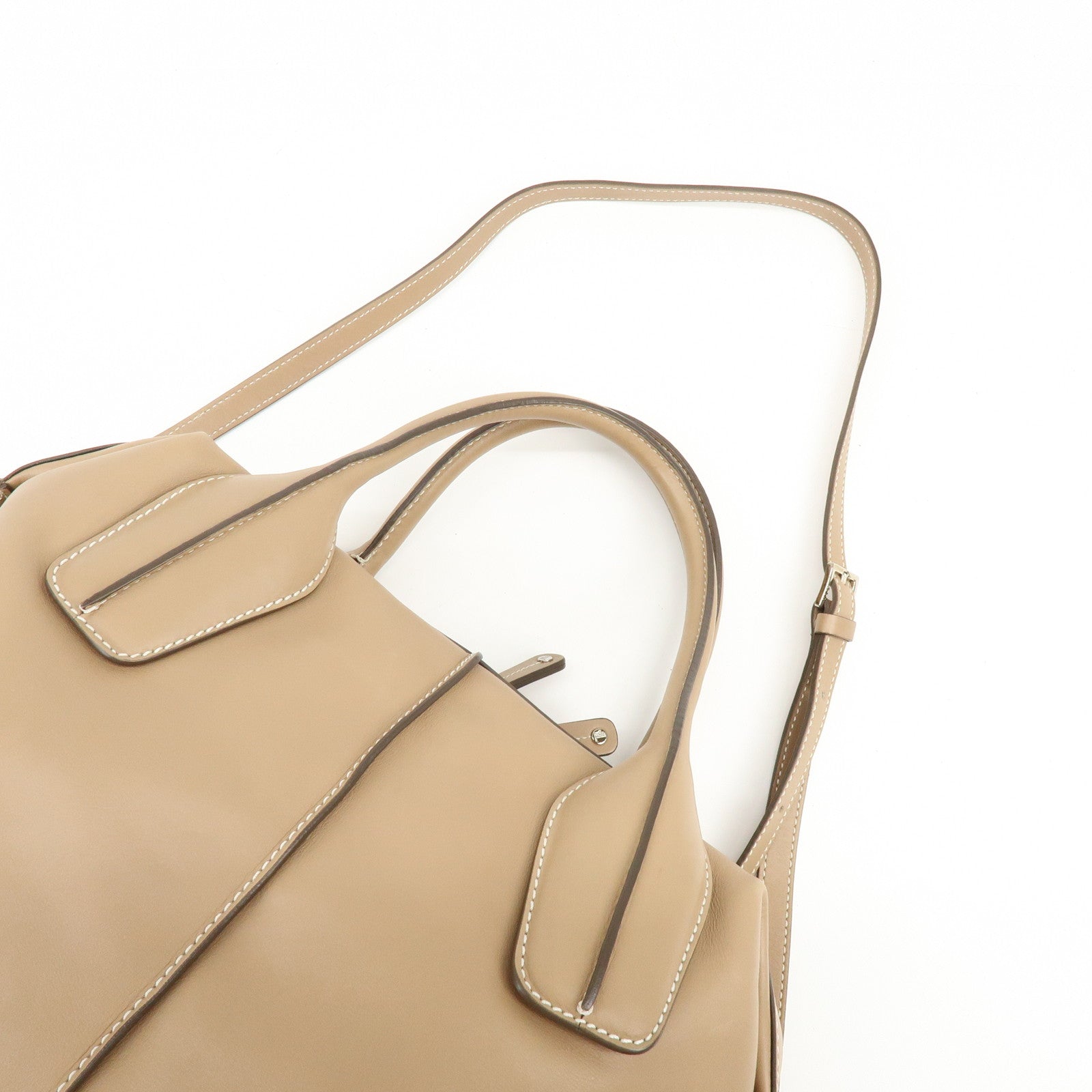 TOD'S D-Cube Leather 2Way Bag Hand Bag Shoulder Bag Beige