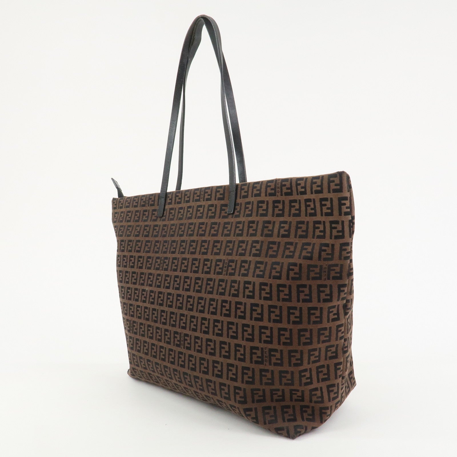 FENDI Zucchino Canvas Leather Tote Bag Shoulder Bag Brown 8BH025
