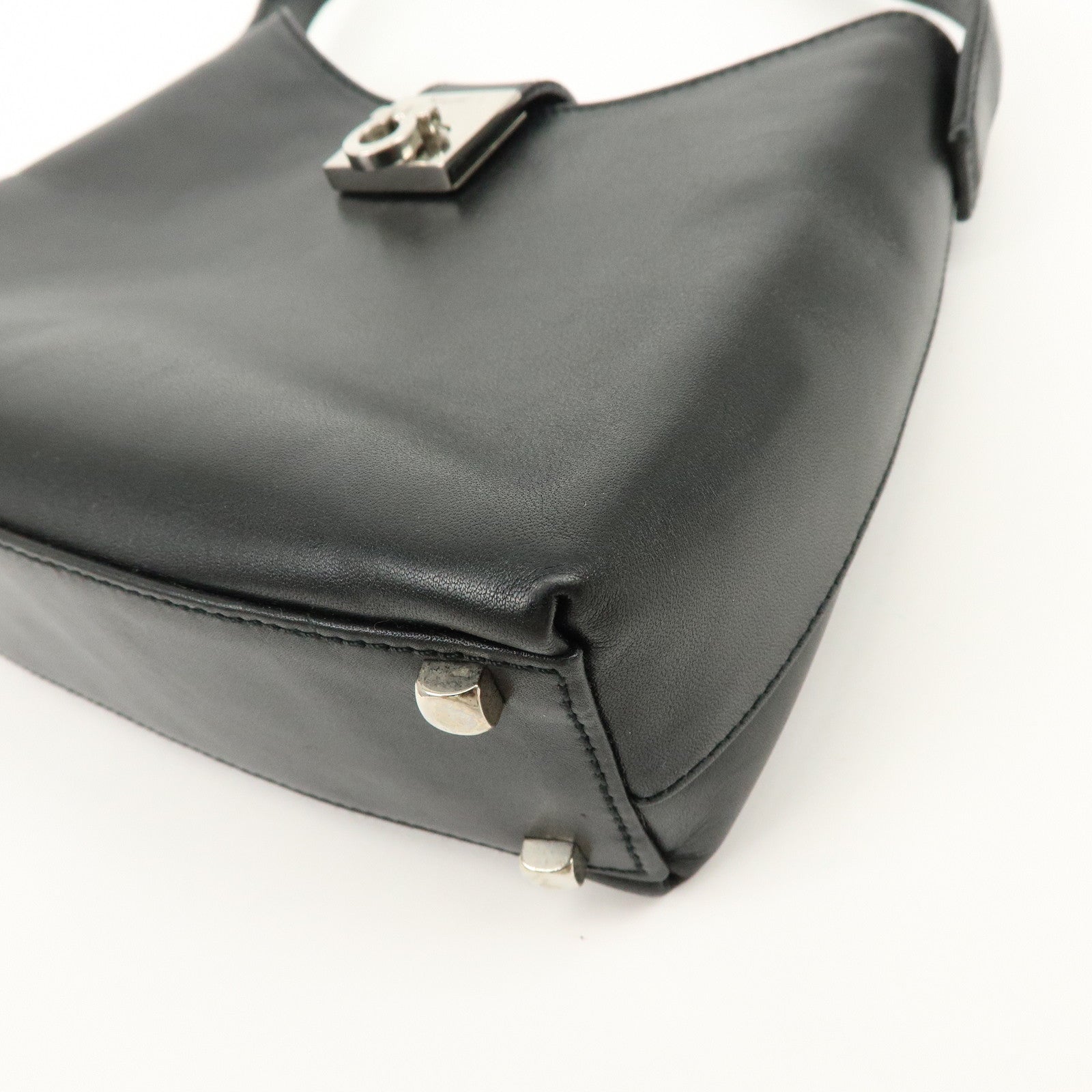 Ferragamo Gancini Leather Hobo Hand Bag Black