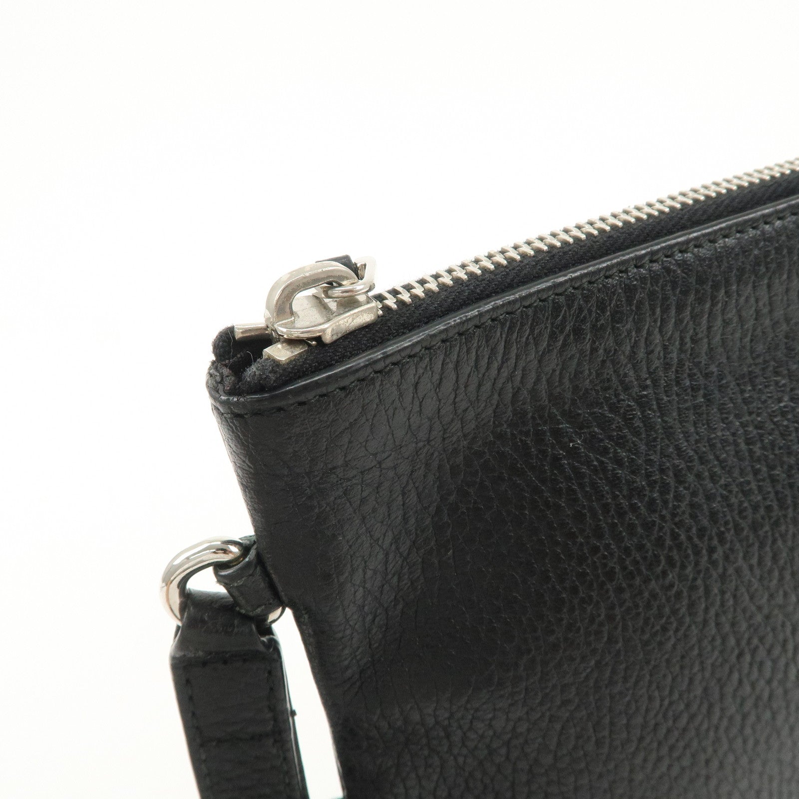 GUCCI Leather Clutch Bag Pouch Black Silver Hardware 546532 Used