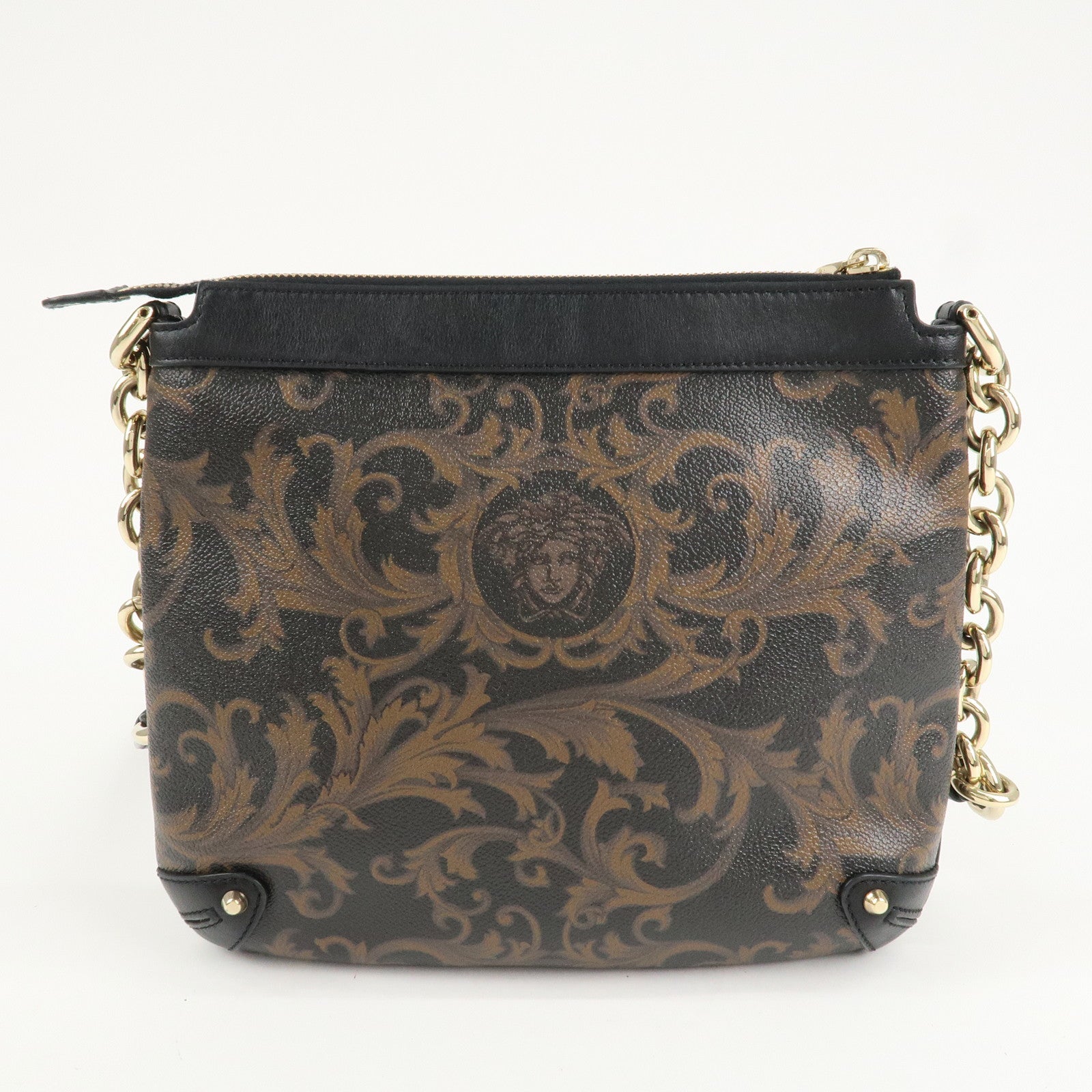 GIANNI VERSACE Medusa Chain Shoulder Bag Hand Bag Black Brown Used