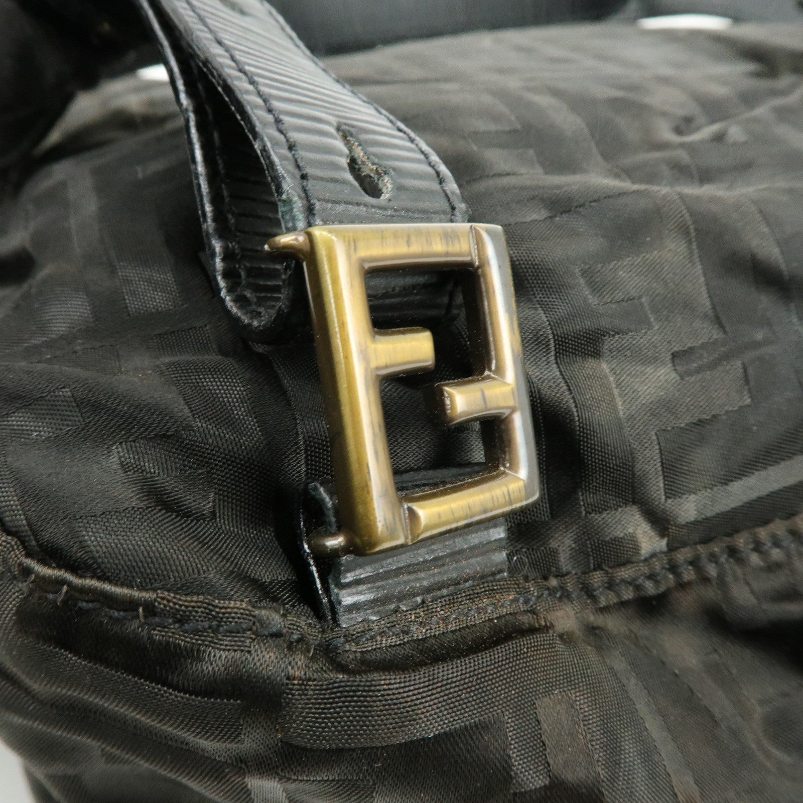 FENDI Logo Zucca Nylon Leather Backpack Rucksack Black