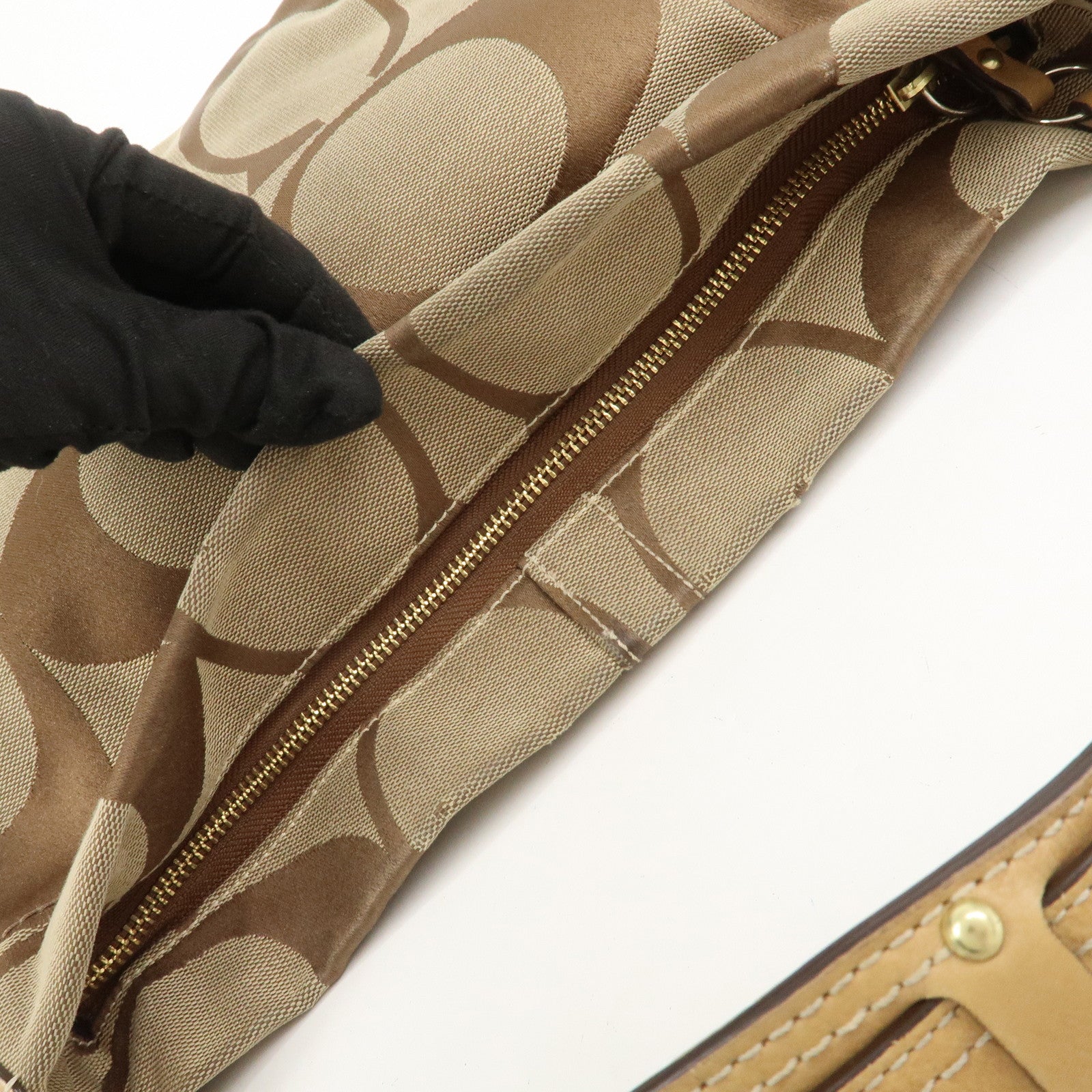 COACH Signature Canvas Leather Shoulder Hand Bag Beige