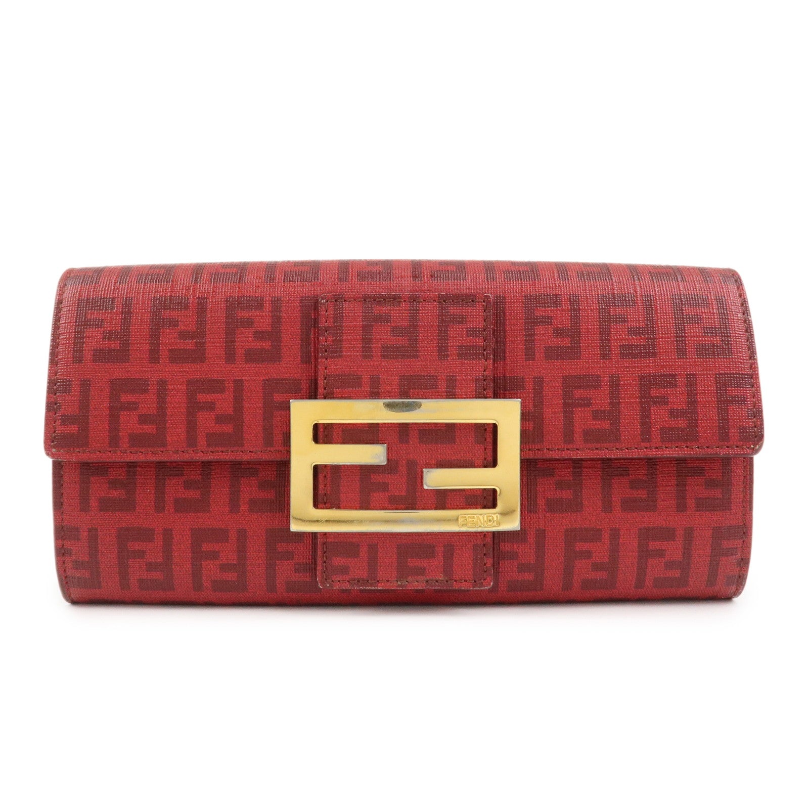 FENDI Zucchino Logo PVC Coating Canvas Bi-Fold Wallet Red