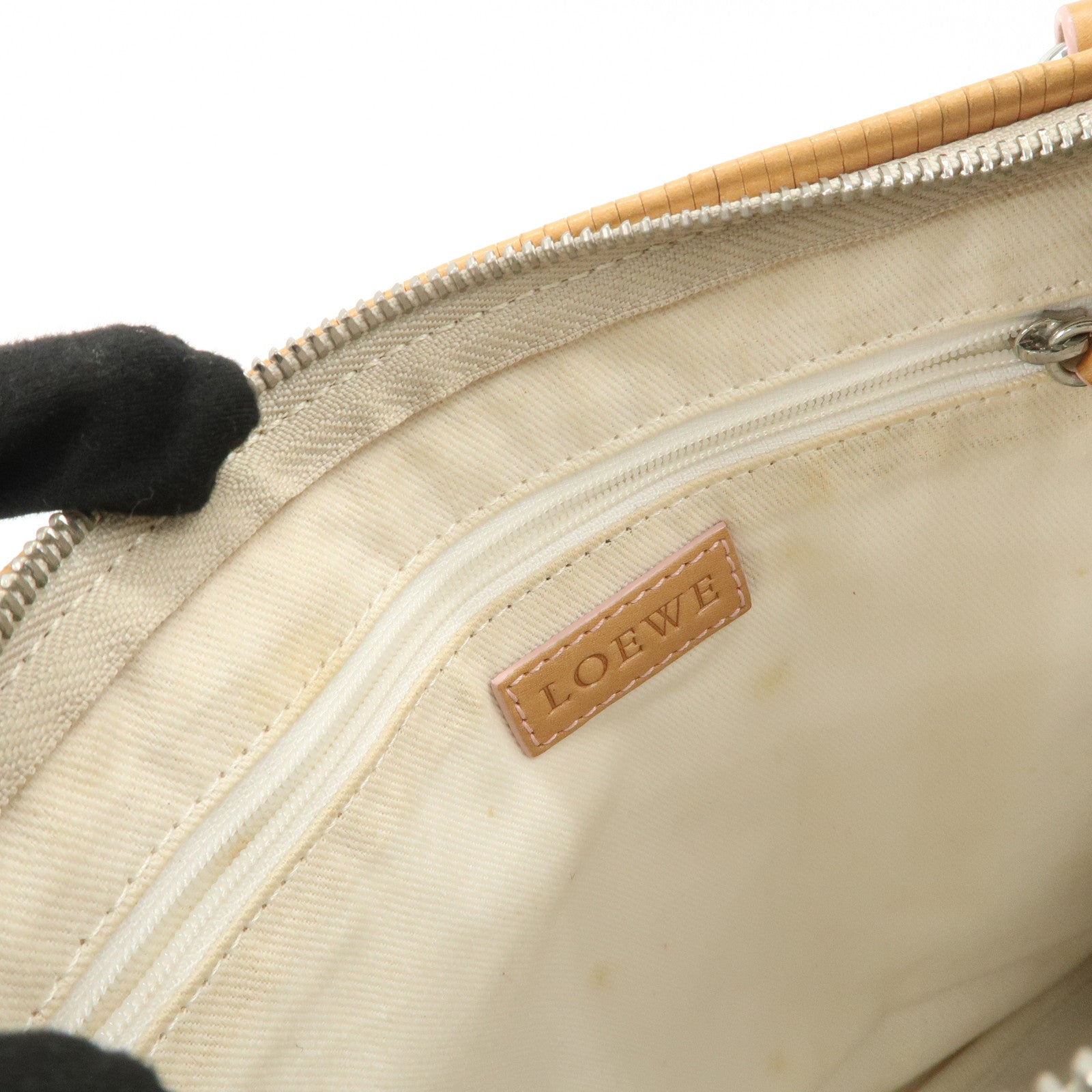 LOEWE Anagram Leather Canvas Shoulder bag Beige Silver HDW