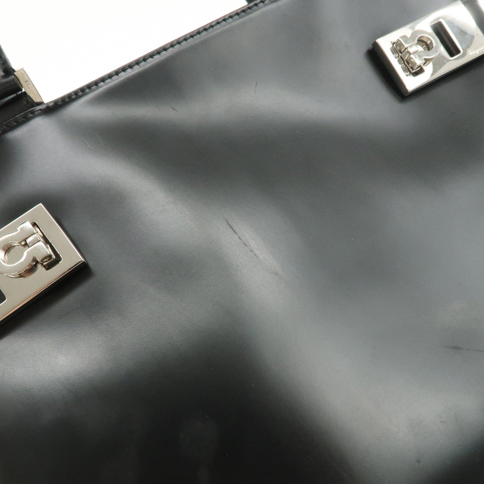 Ferragamo Gancini Leather 2Way Hand Bag Shoulder Bag Black Used