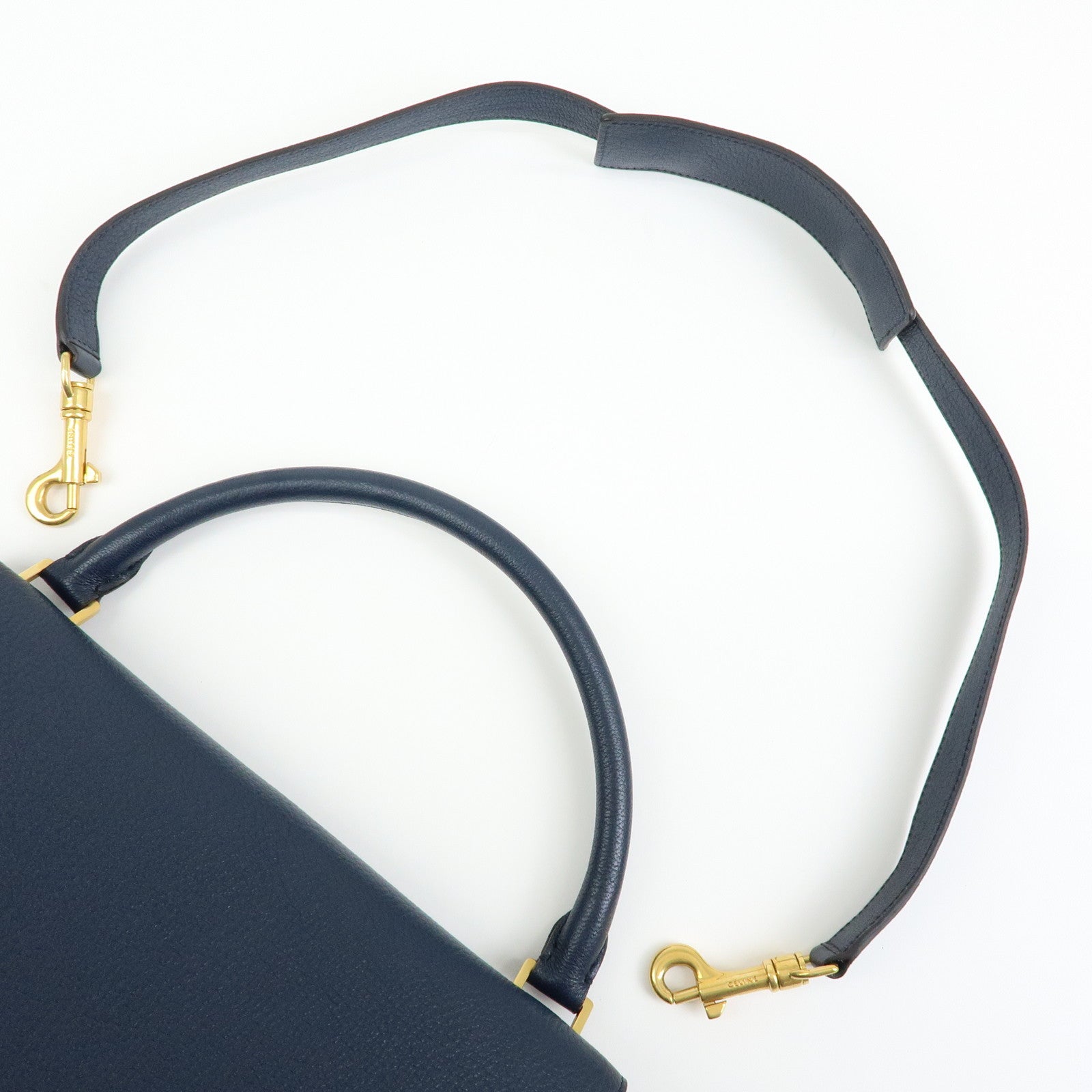 CELINE Leather Suede 2Way Bag Hand Bag Shoulder Bag Navy