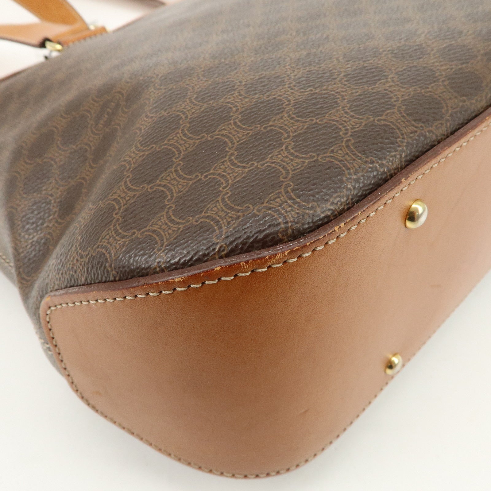 CELINE Macadam Logo Tote Bag Shoulder Bag Brown Gold