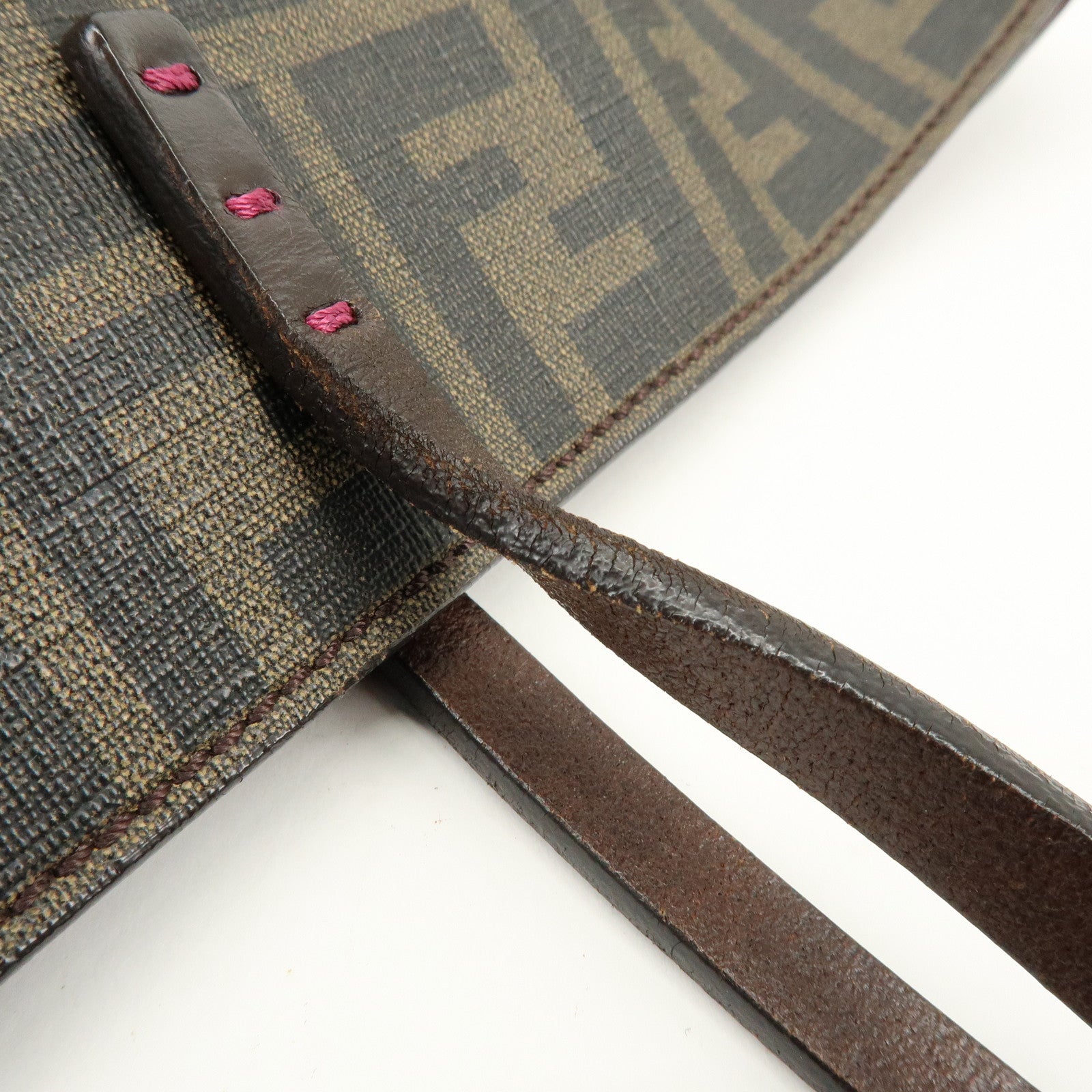 FENDI Zucca PVC Leather Tote Bag Shoulder Bag Brown Pink 8BH185