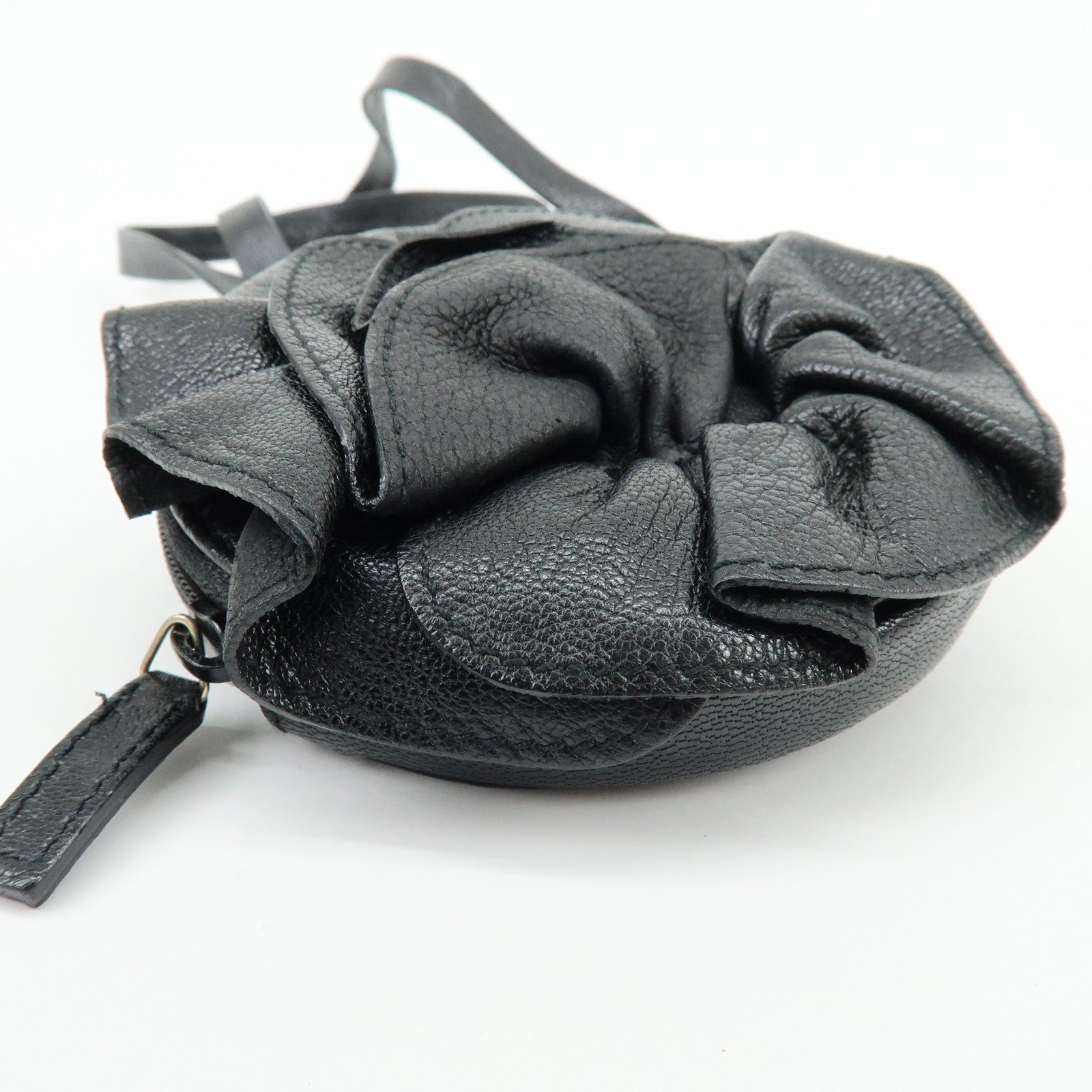 SAINT RAURENT PARIS Nadja Leather Shoulder Pouch Flower Motif Black