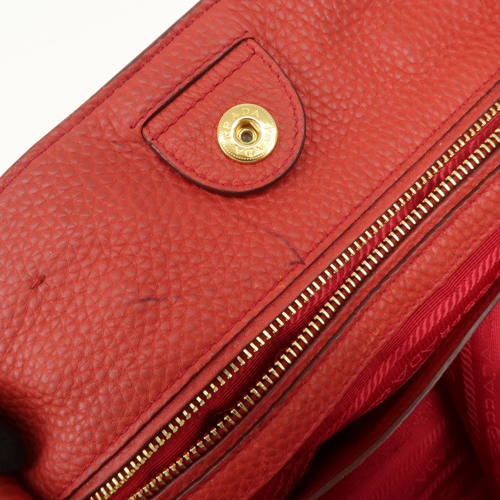 PRADA Triangle Logo Leather 2Way Tote Bag Shoulder Bag Red BN1713